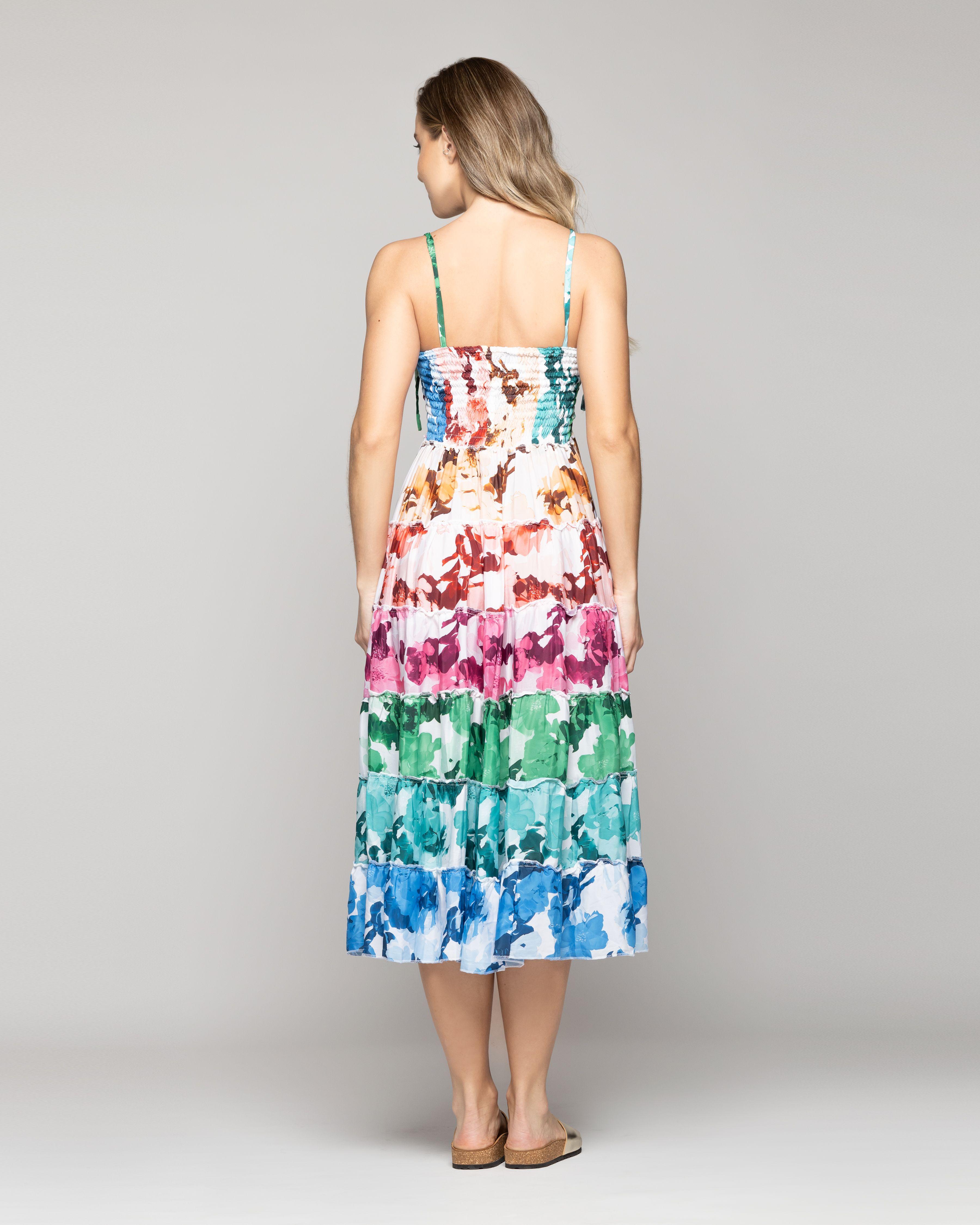 Vestido Mujer Velinda Con Vuelos Y Elasticado Estampado Multicolor Lineatre-3
