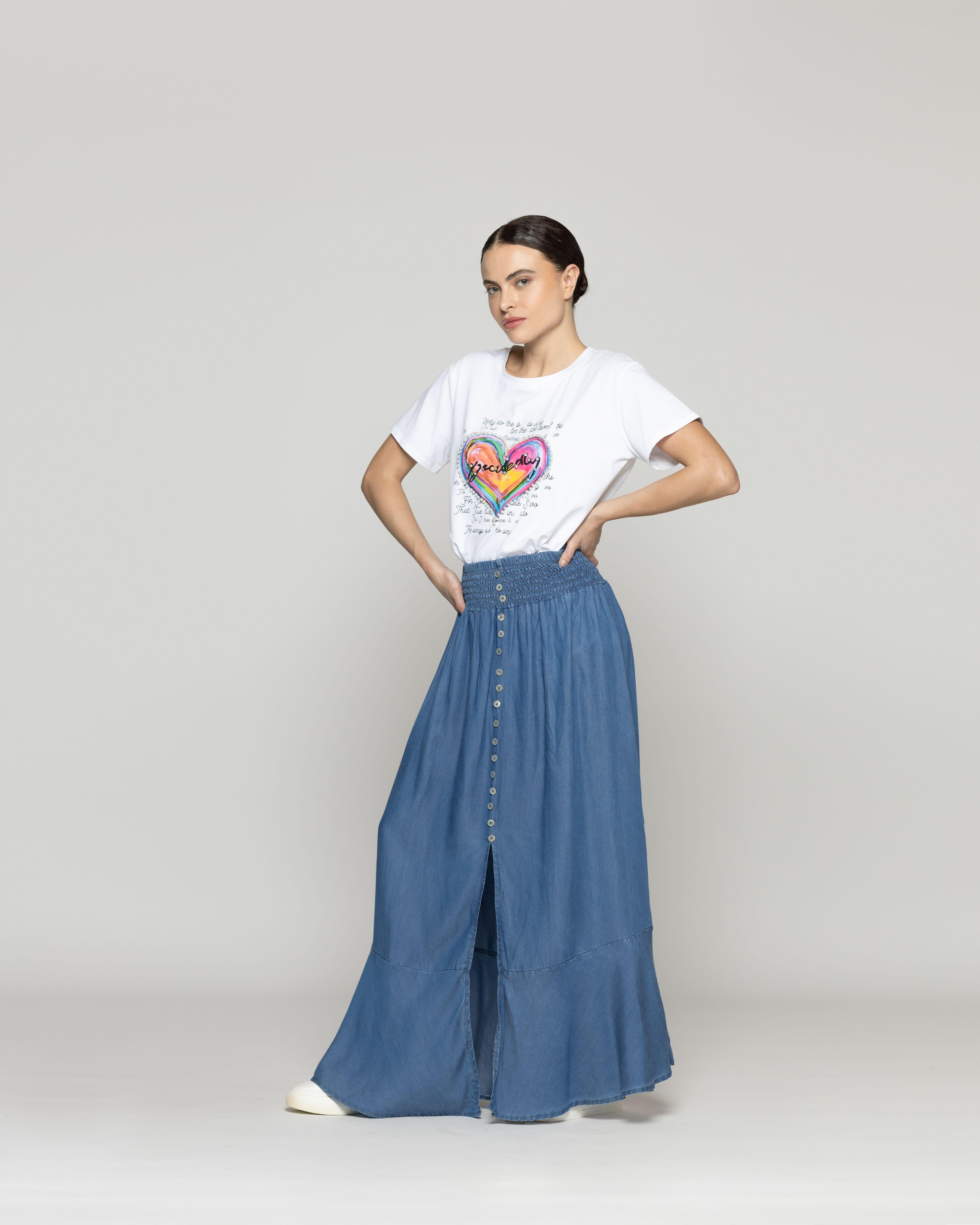 Falda Mujer Francesca Con Botones Y Cintura Elasticada Jeans Lineatre-2