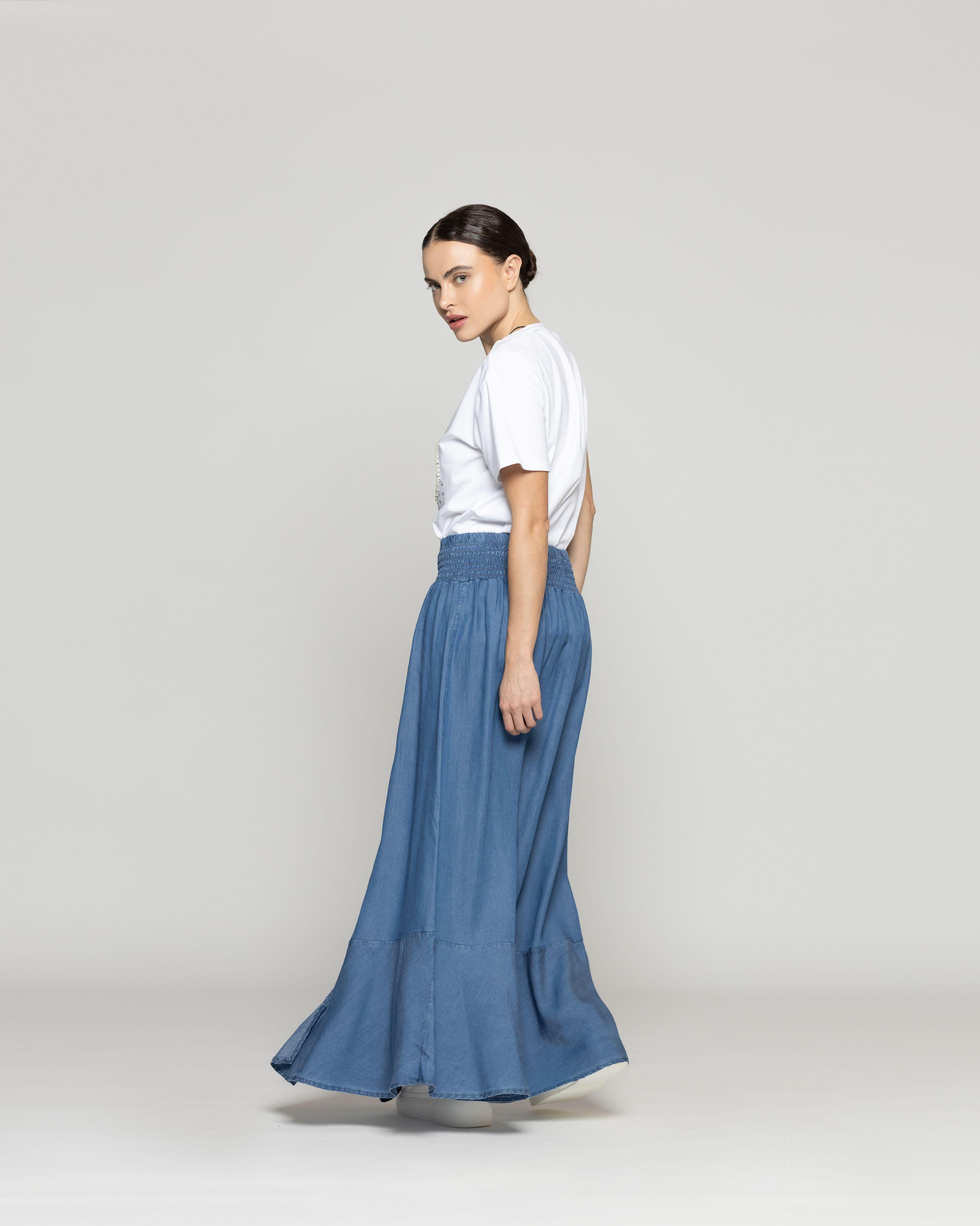 Falda Mujer Francesca Con Botones Y Cintura Elasticada Jeans Lineatre-3