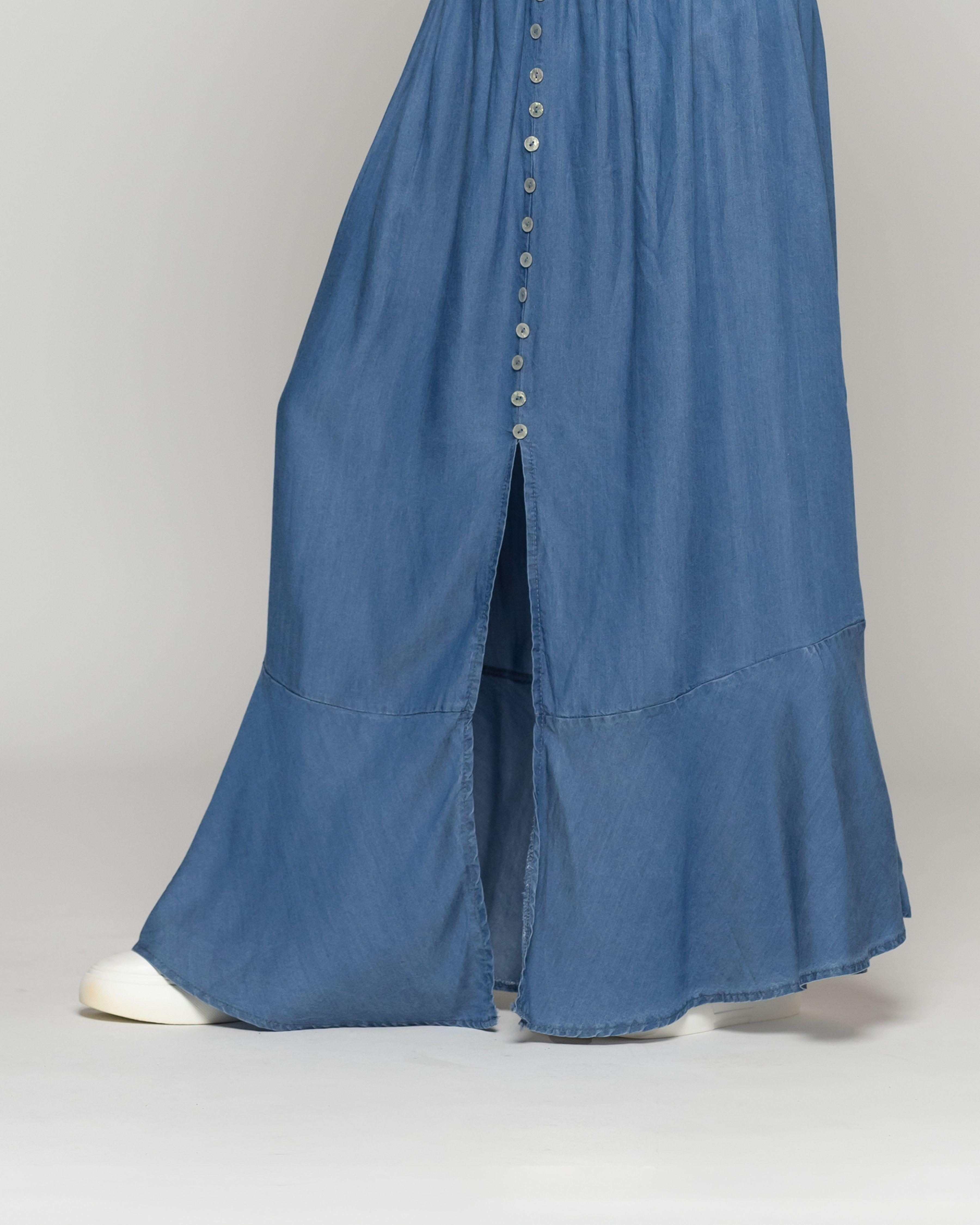 Falda Mujer Francesca Con Botones Y Cintura Elasticada Jeans Lineatre-4