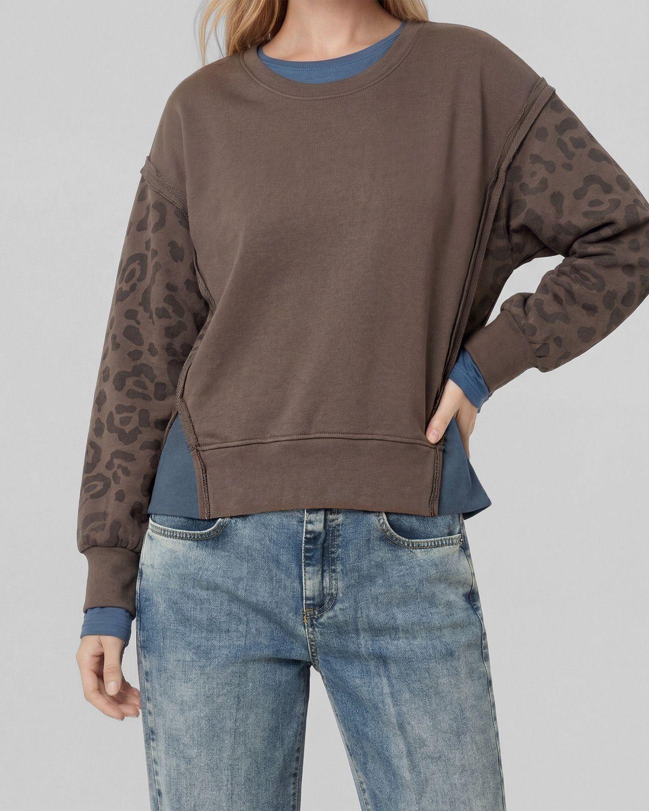 Poleron Mujer Soledad Overside Cuello Redondo Manga Caída  Chocolate Lineatre-2