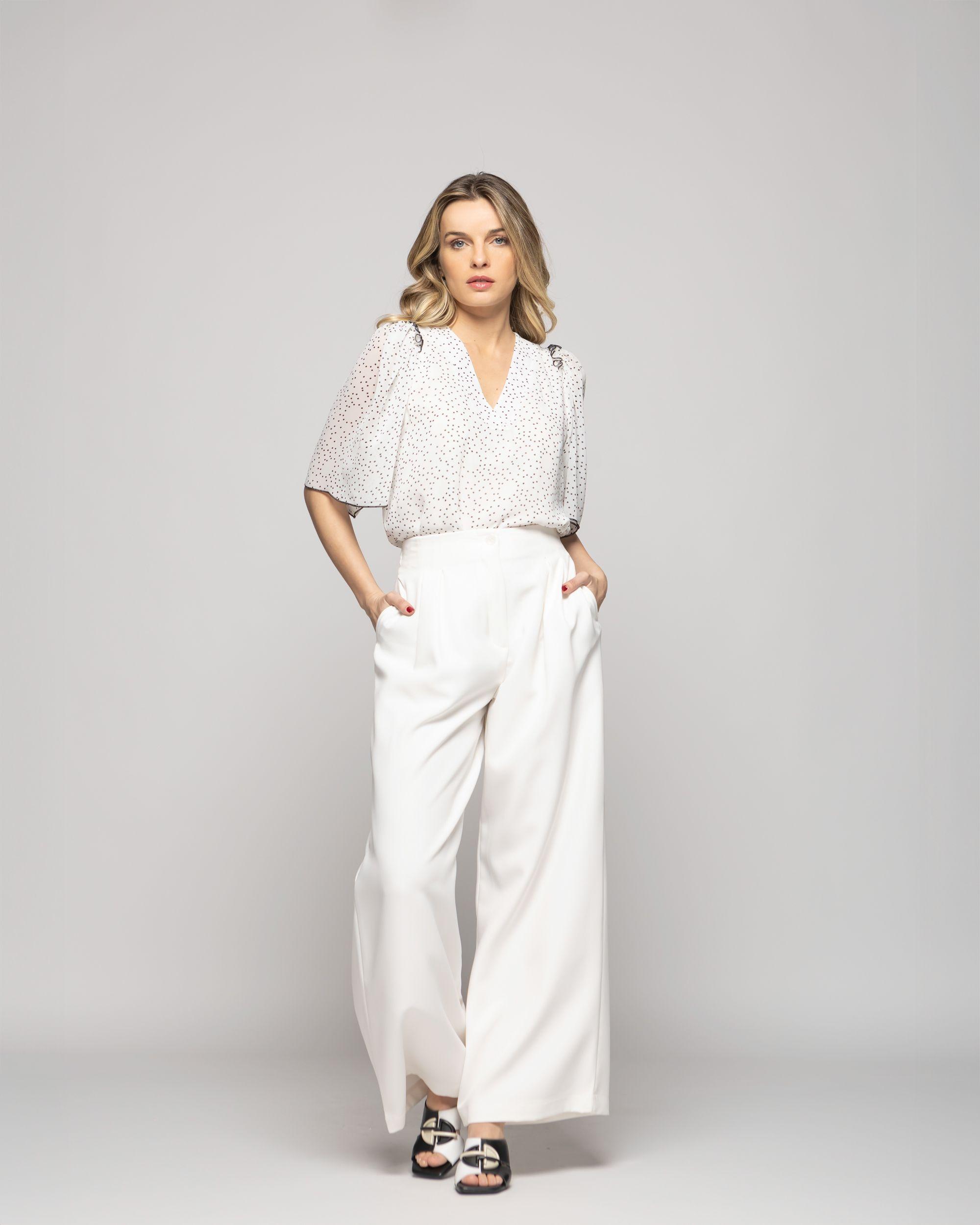 Blusa Mujer Bouvardia Escote V Mini Lunares Blanca Ludovica-1