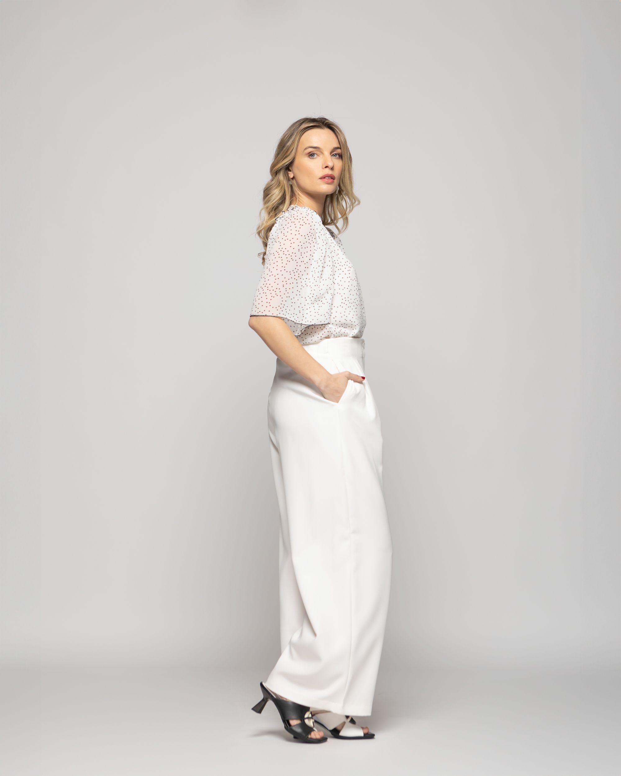 Blusa Mujer Bouvardia Escote V Mini Lunares Blanca Ludovica-9