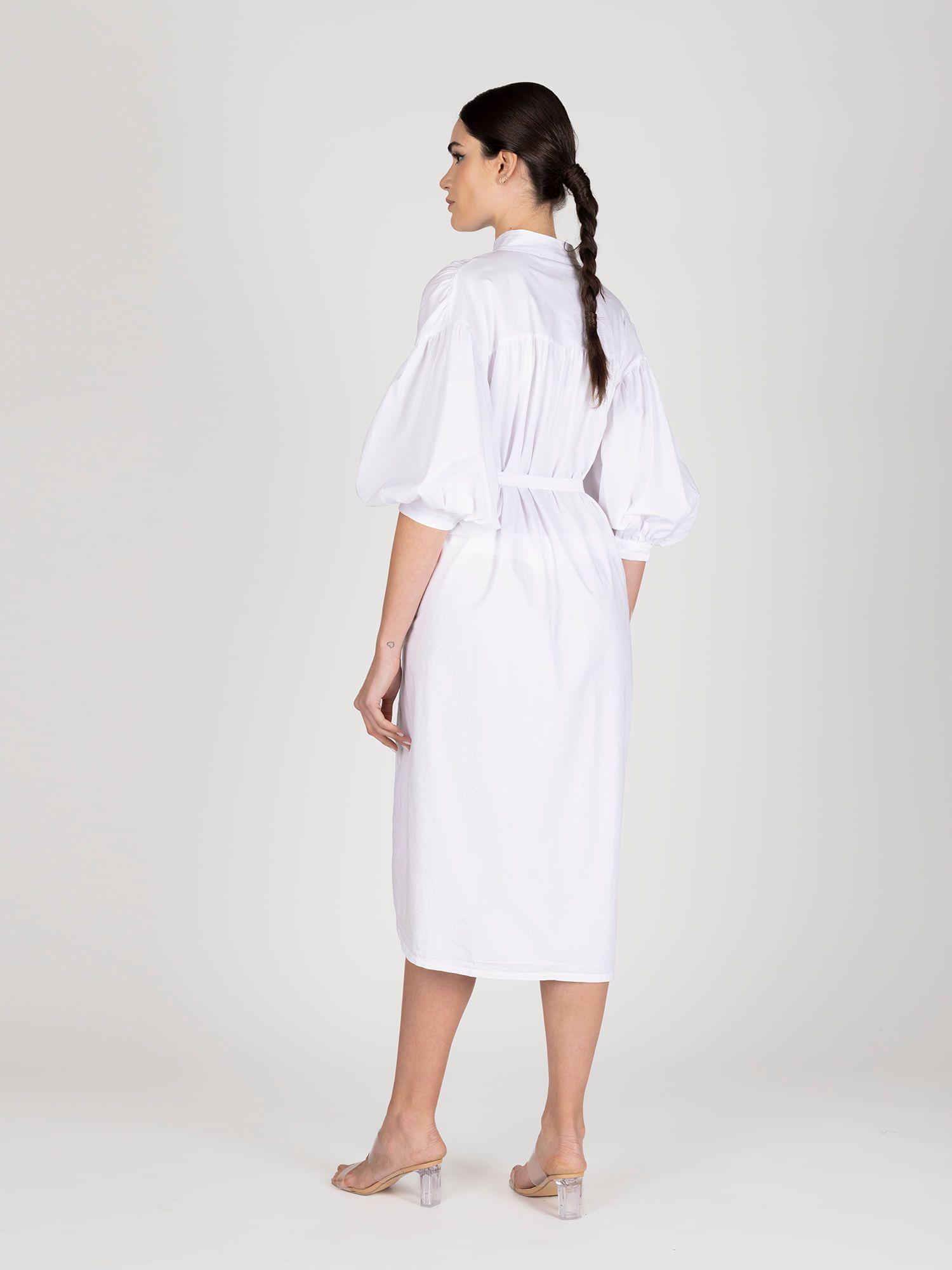 Vestido mangas globo blanco lineatre-1