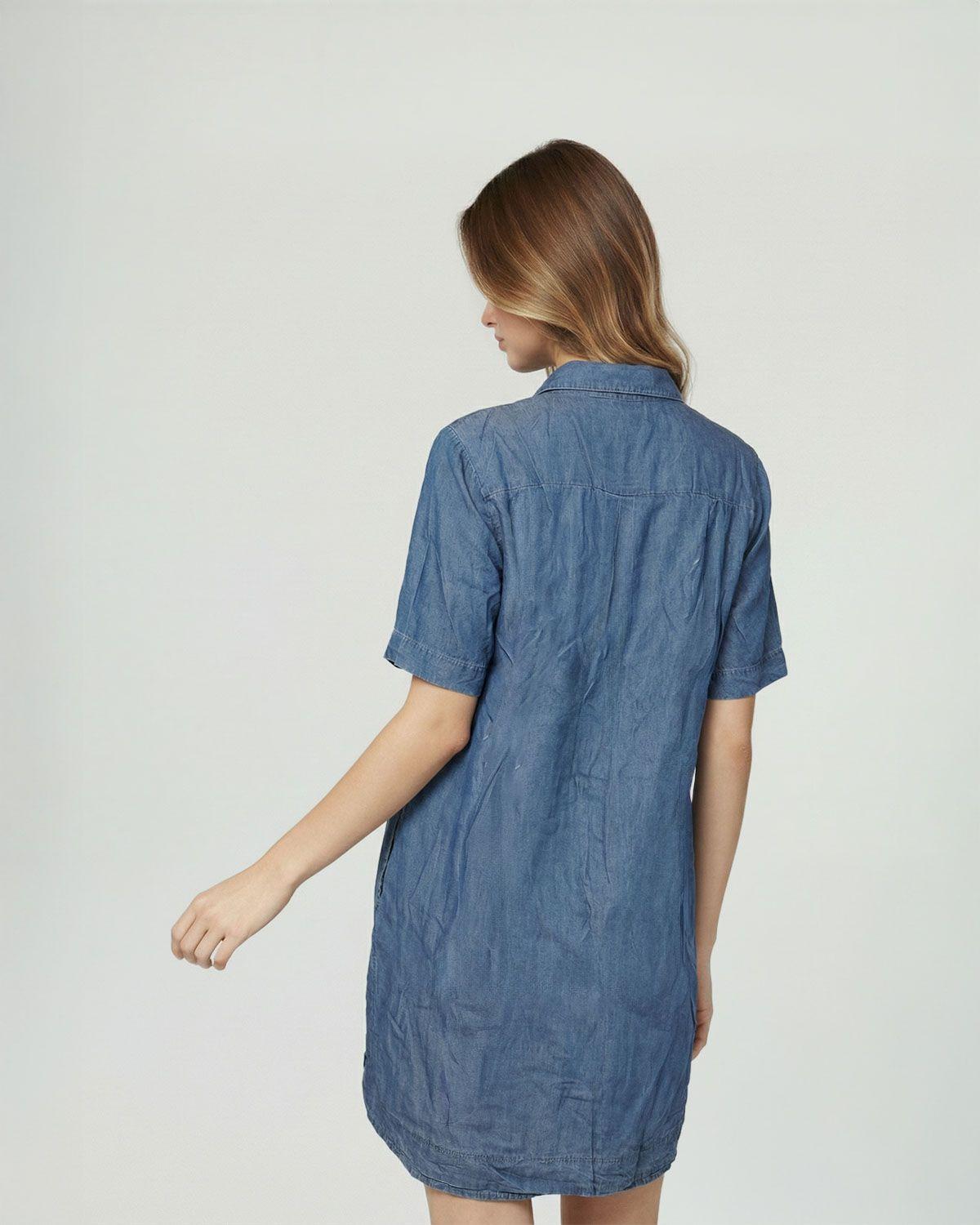 Vestido Mujer Livia Cuello en V cierre Botones Jeans Lineatre-2