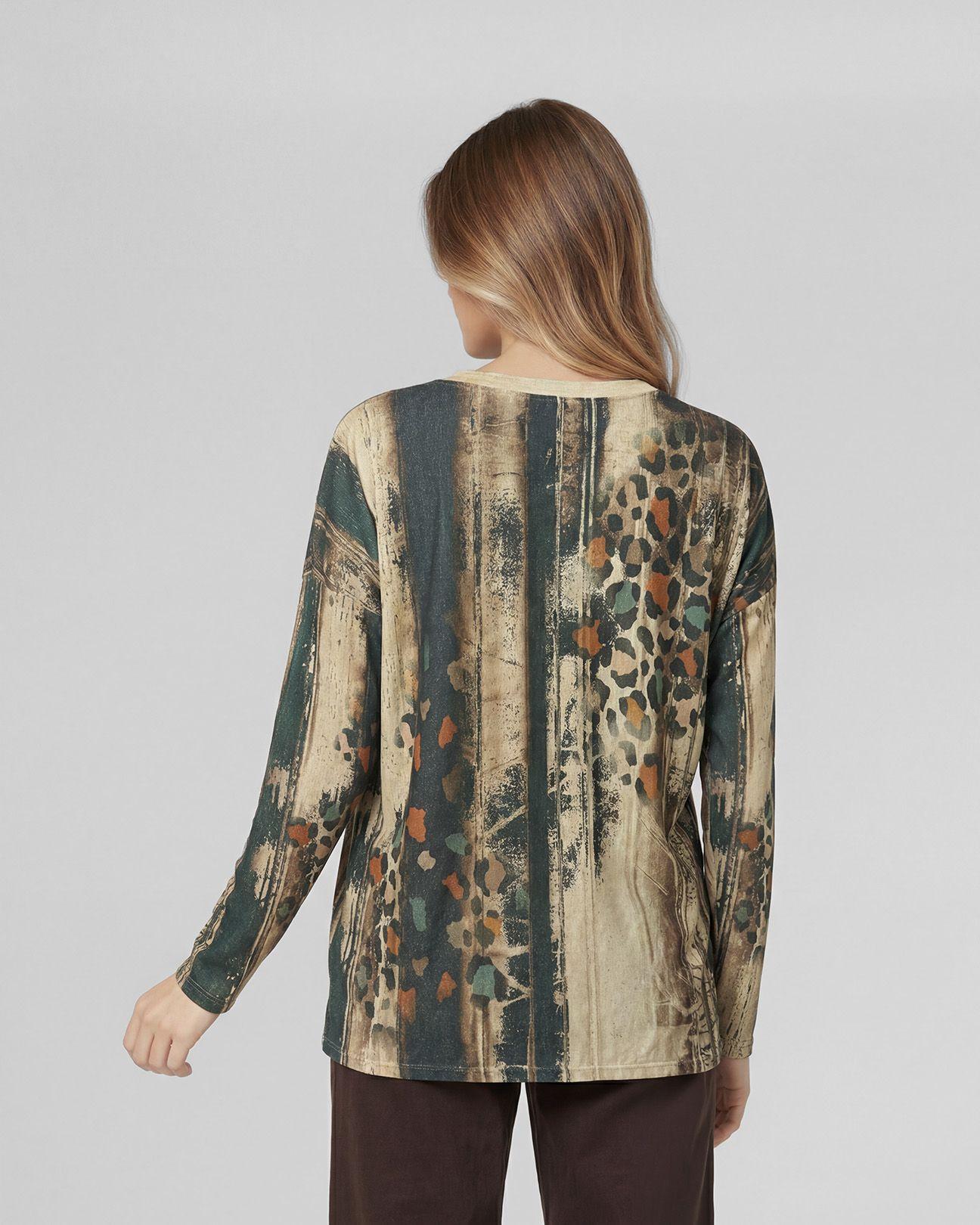 Polera Mujer Josefina Overside Cuello En V Manga Caída Petroleo Lineatre-2