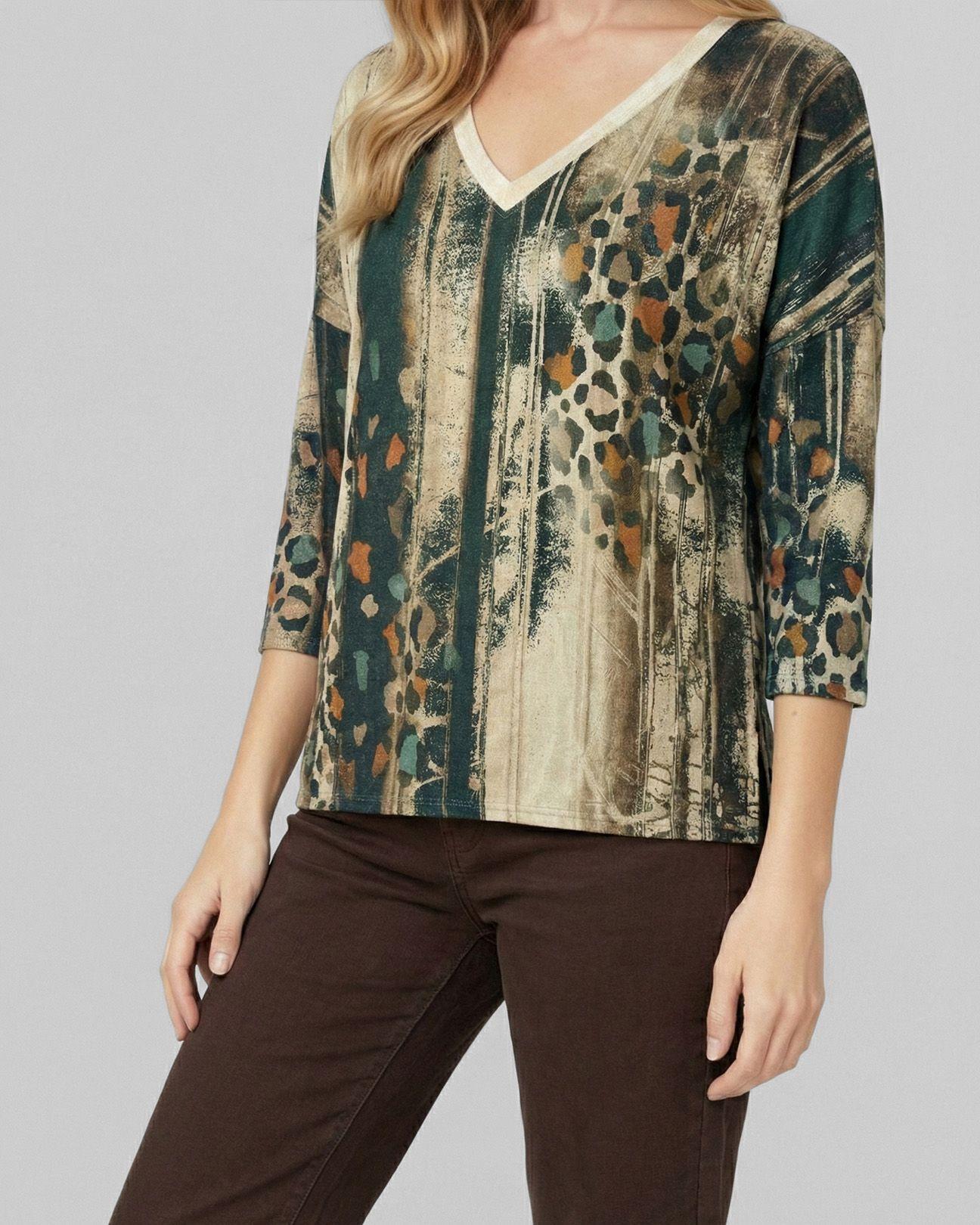 Polera Mujer Josefina Overside Cuello En V Manga Caída Petroleo Lineatre-3