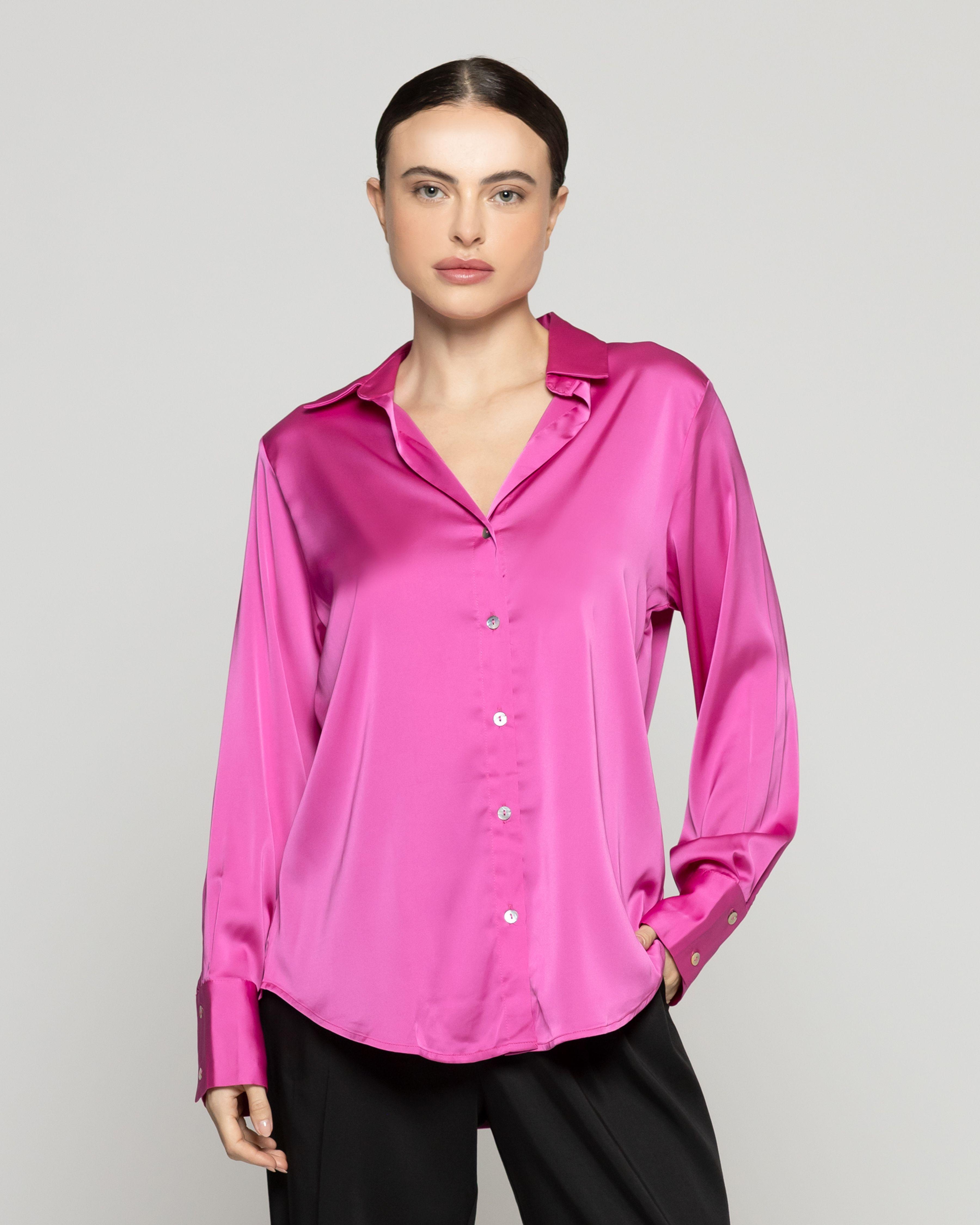 Blusa Mujer Barbarella Tipo Satín Manga Larga Fuscia Lineatre-0