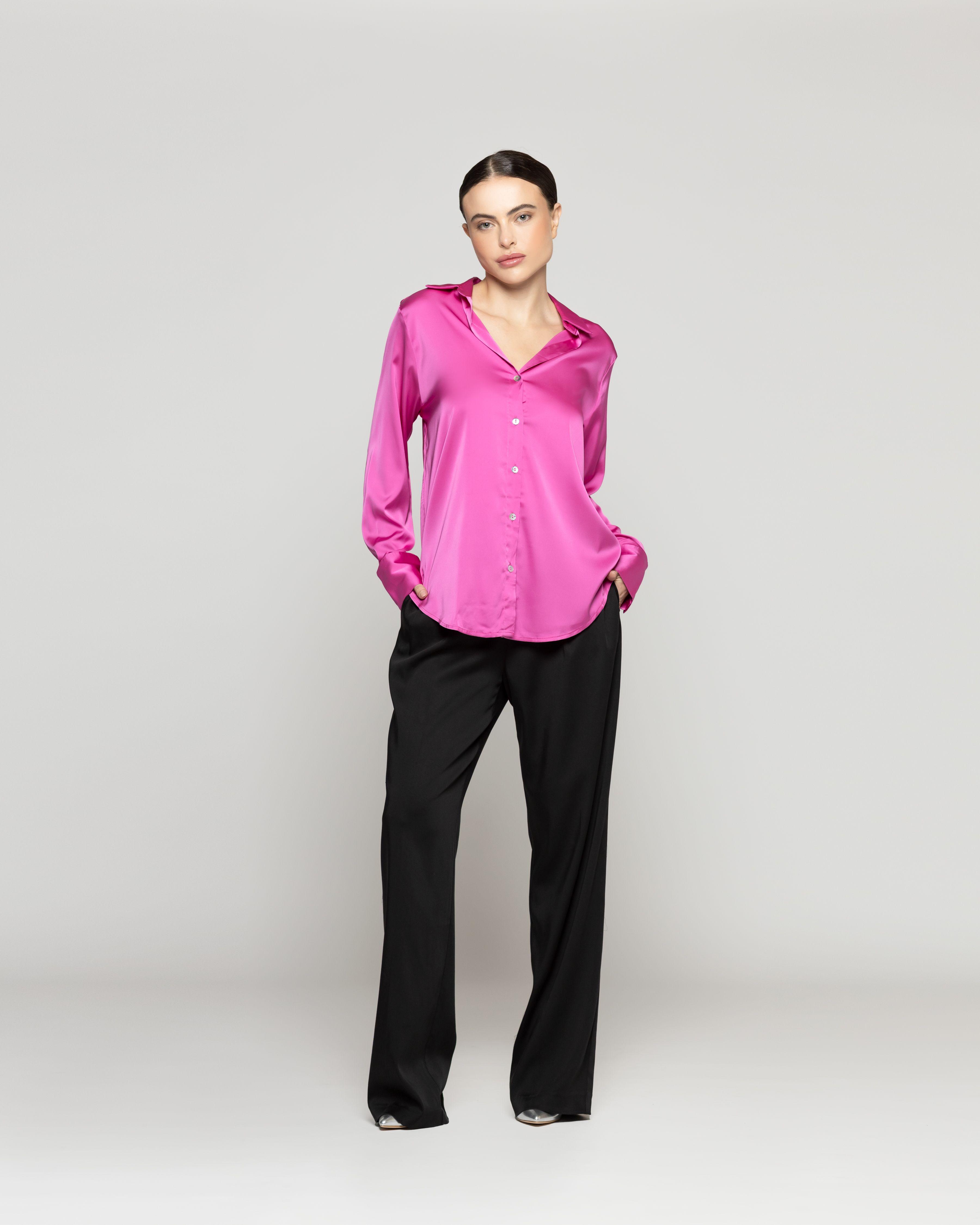 Blusa Mujer Barbarella Tipo Satín Manga Larga Fuscia Lineatre-1