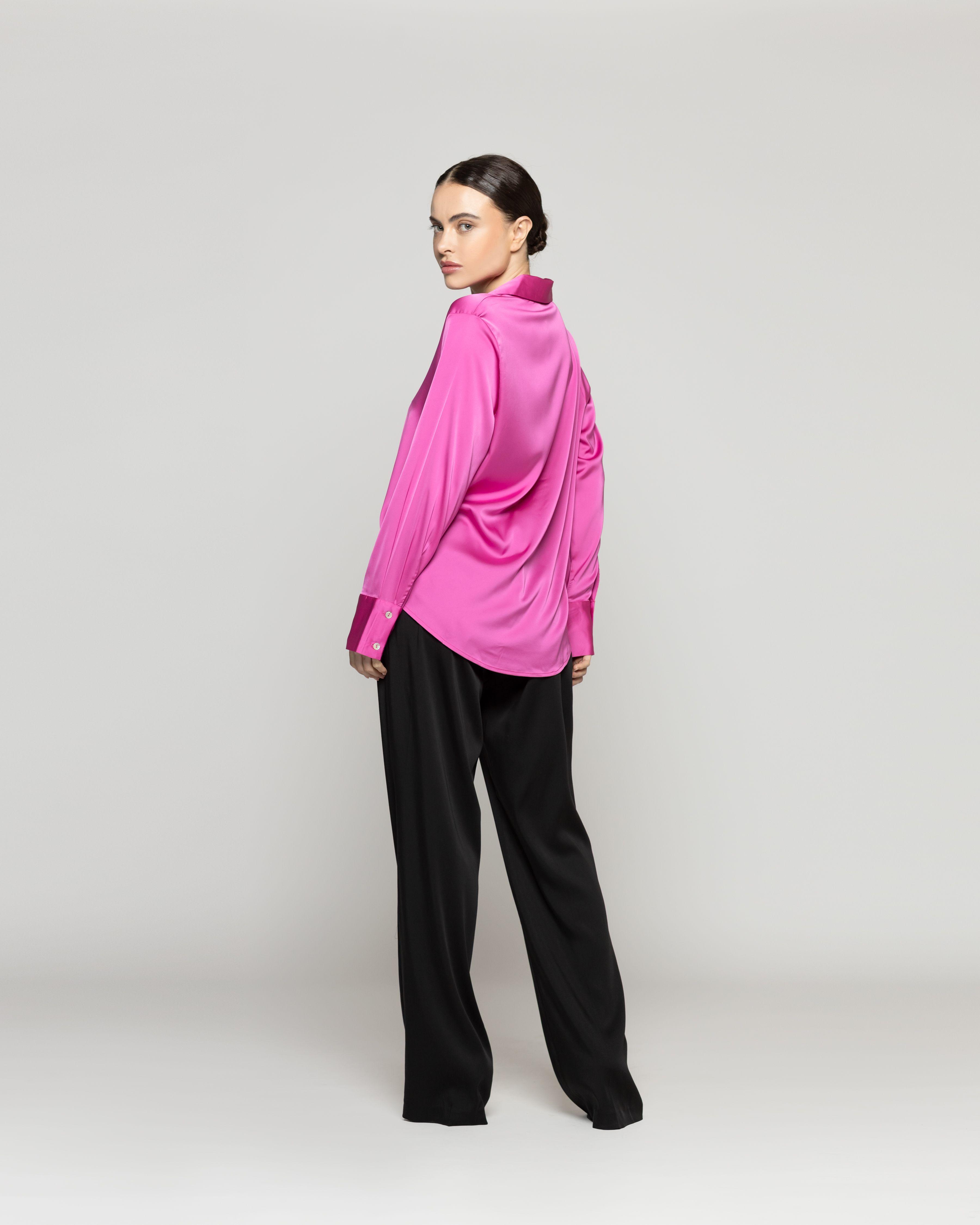 Blusa Mujer Barbarella Tipo Satín Manga Larga Fuscia Lineatre-3