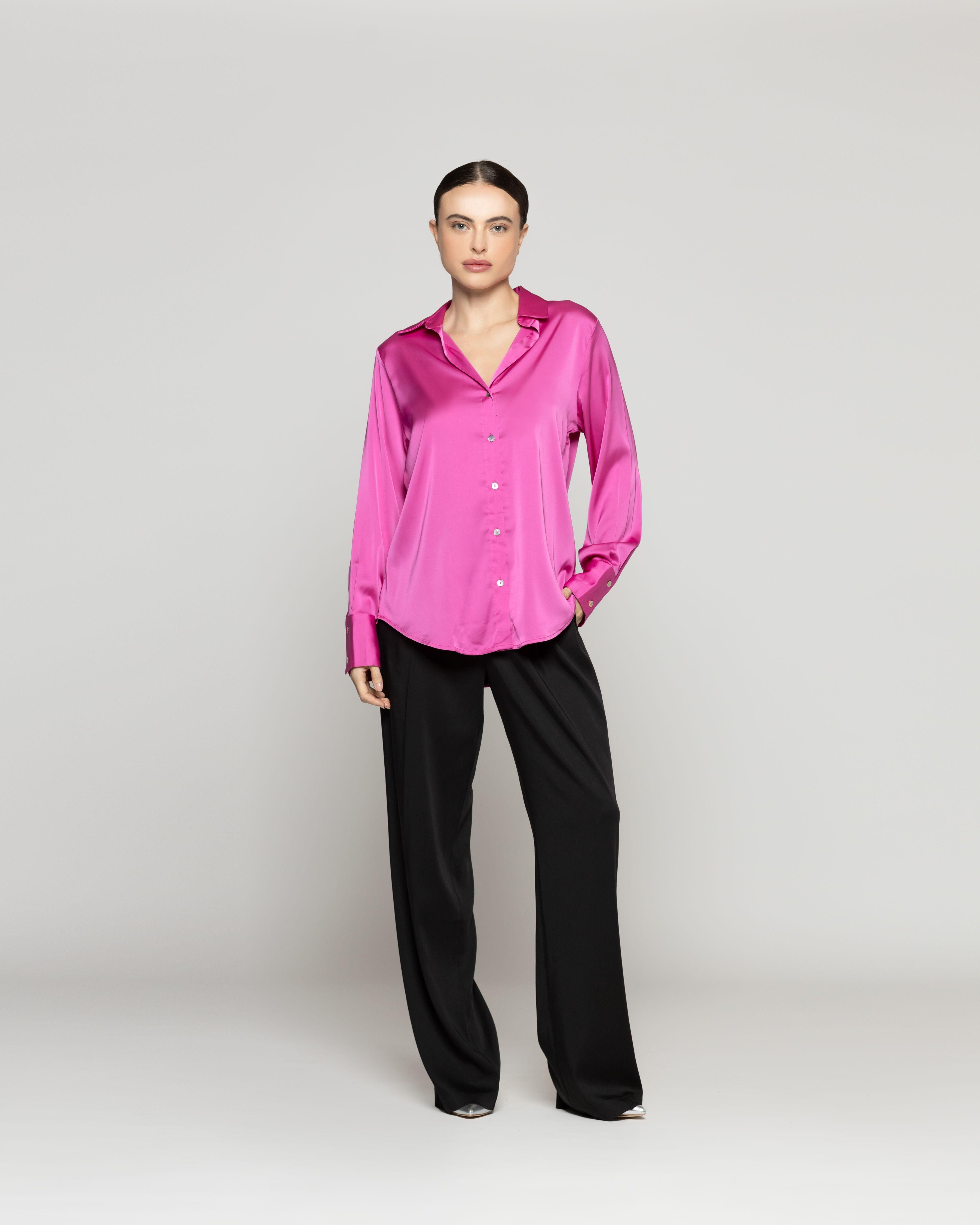 Blusa Mujer Barbarella Tipo Satín Manga Larga Fuscia Lineatre-4