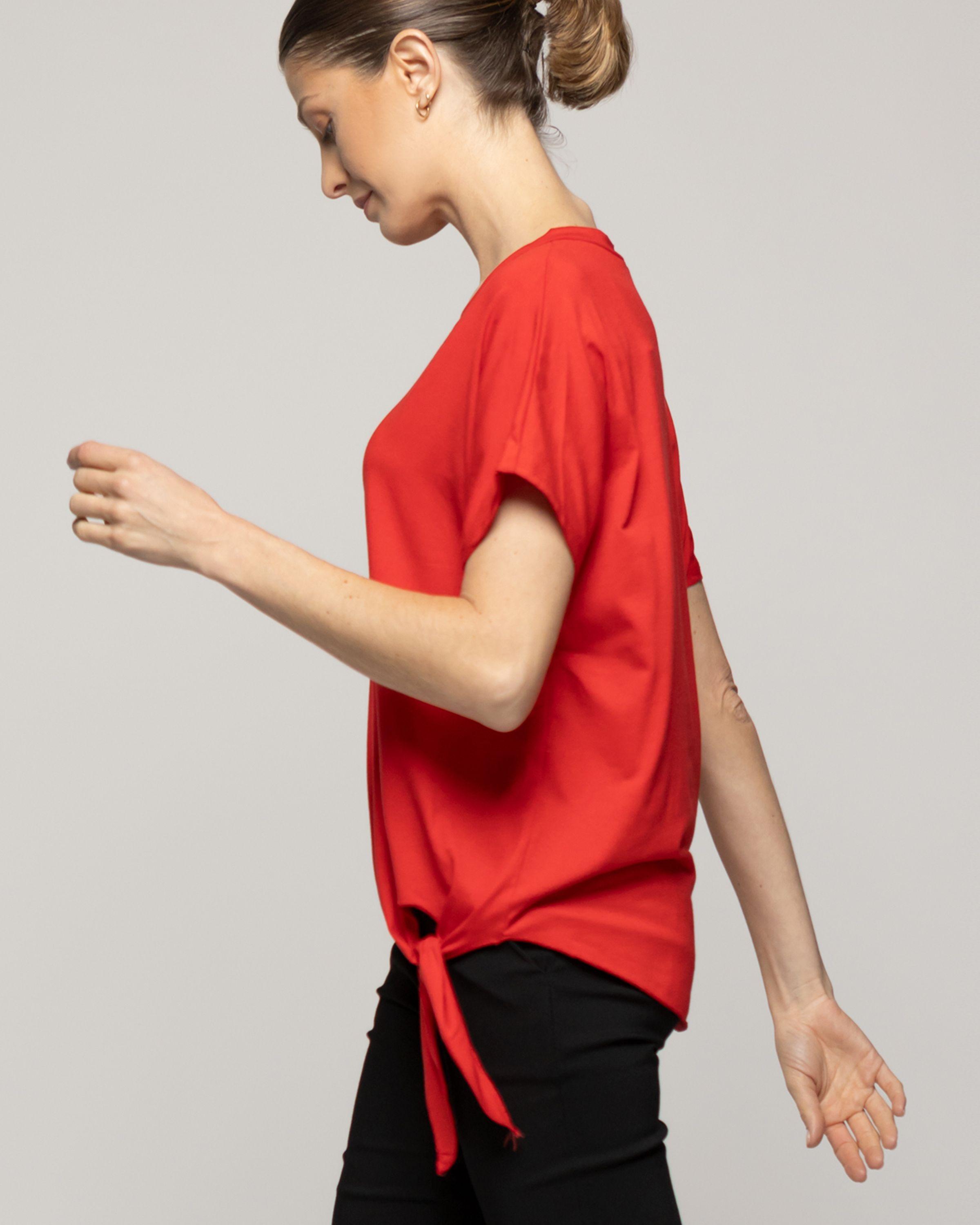 Polera Mujer Orieta Básica Manga Corta Con Amarra Lateral Roja Lineatre-3