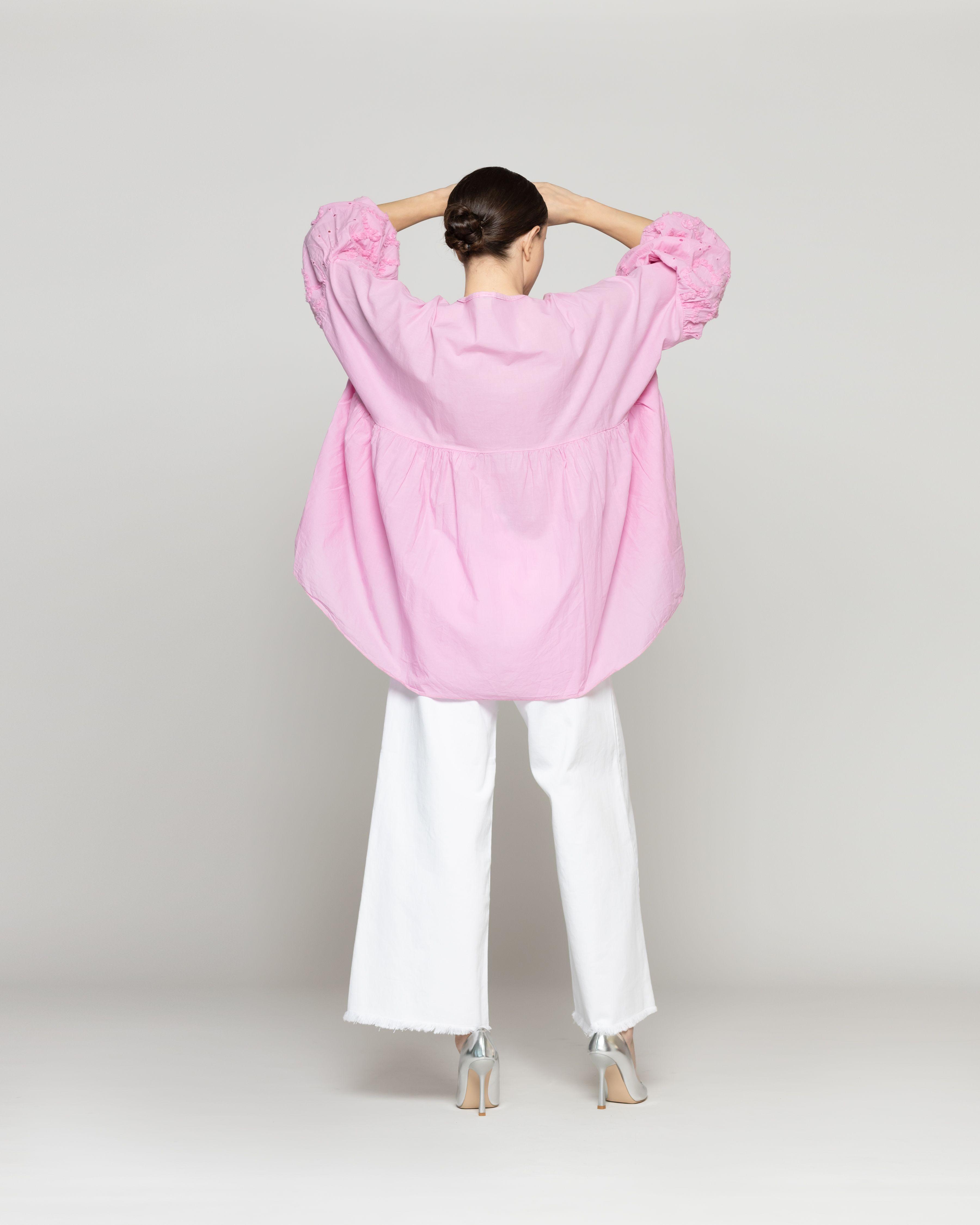 Blusa Mujer Berenice De Algodón Con Broderie Oversized Rosa Lineatre-2