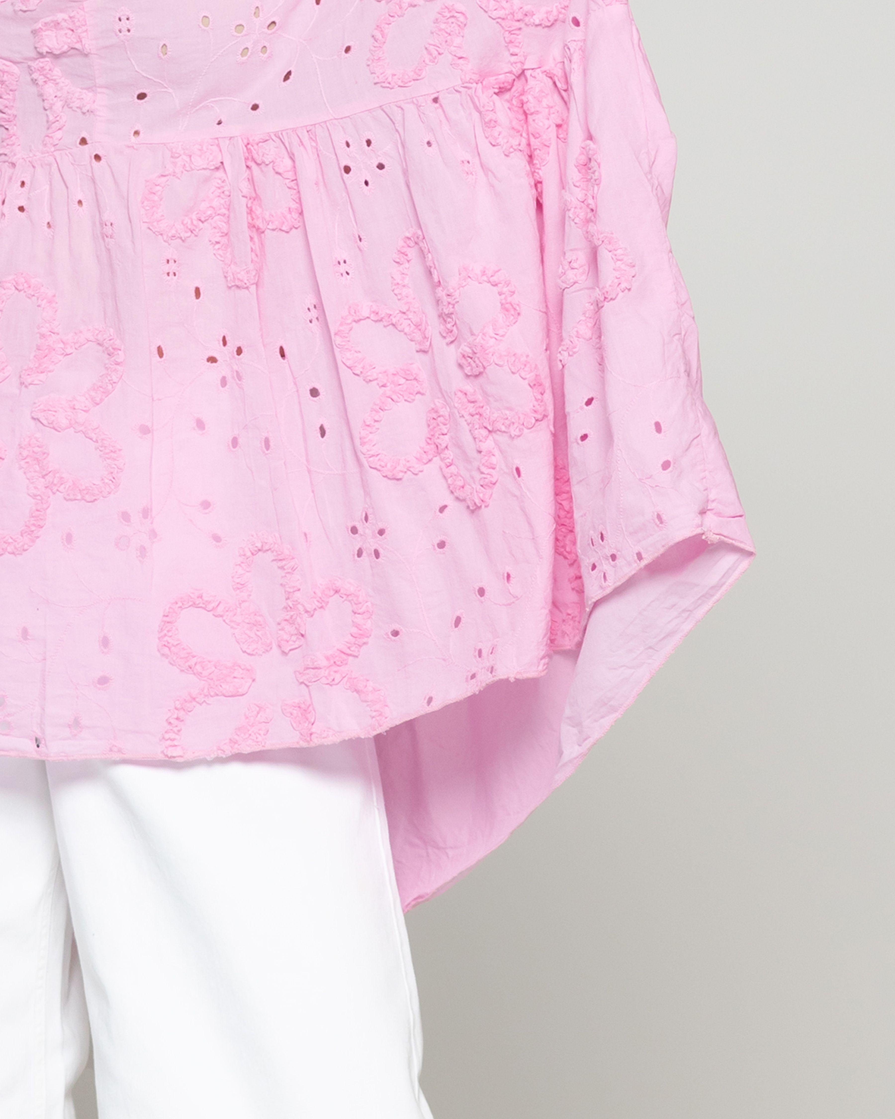 Blusa Mujer Berenice De Algodón Con Broderie Oversized Rosa Lineatre-3