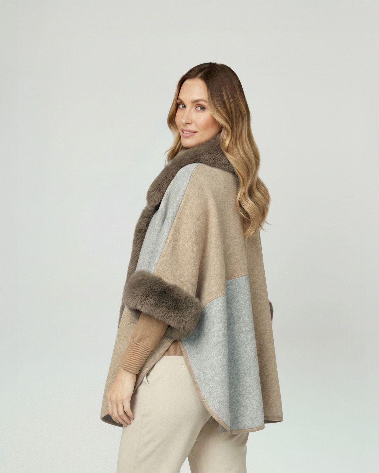 Poncho Mujer Gloria Overside Cuello Tipo Kimono  Manga Caída Fango Lineatre-1