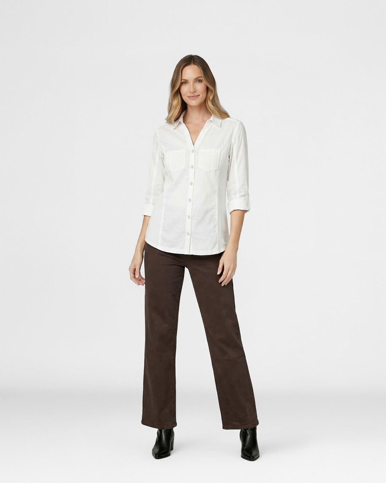 Blusa Mujer Brina Manga 3/4 Bolsillo Frontal Blanca Lineatre-0