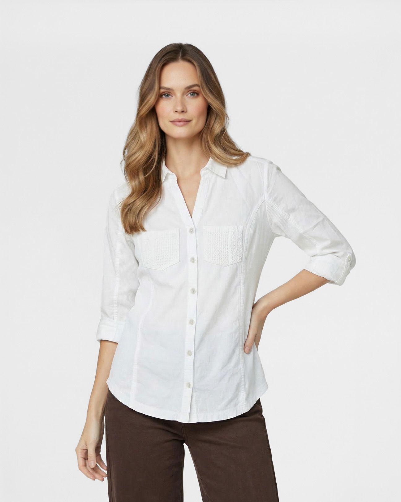 Blusa Mujer Brina Manga 3/4 Bolsillo Frontal Blanca Lineatre-1