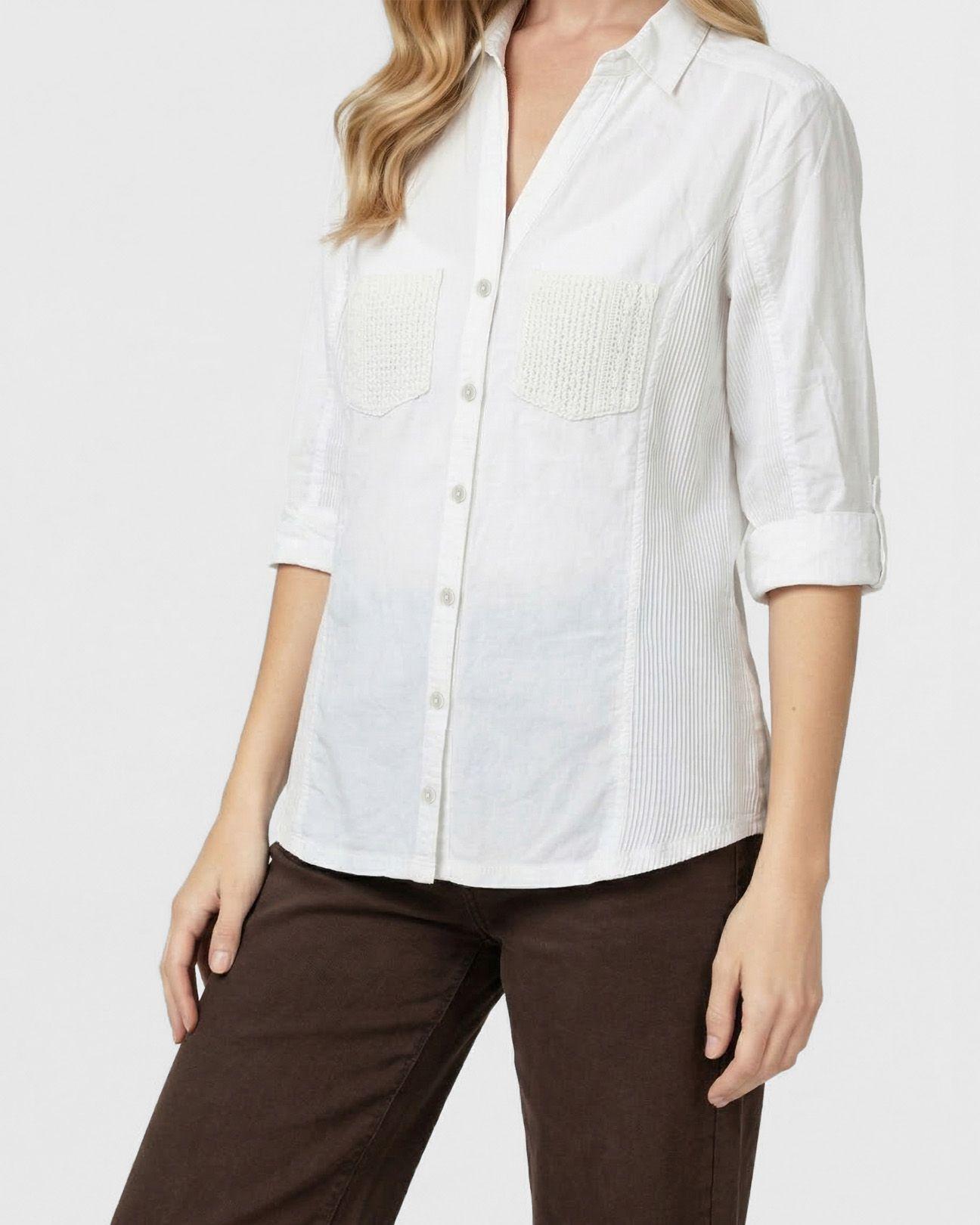 Blusa Mujer Brina Manga 3/4 Bolsillo Frontal Blanca Lineatre-3