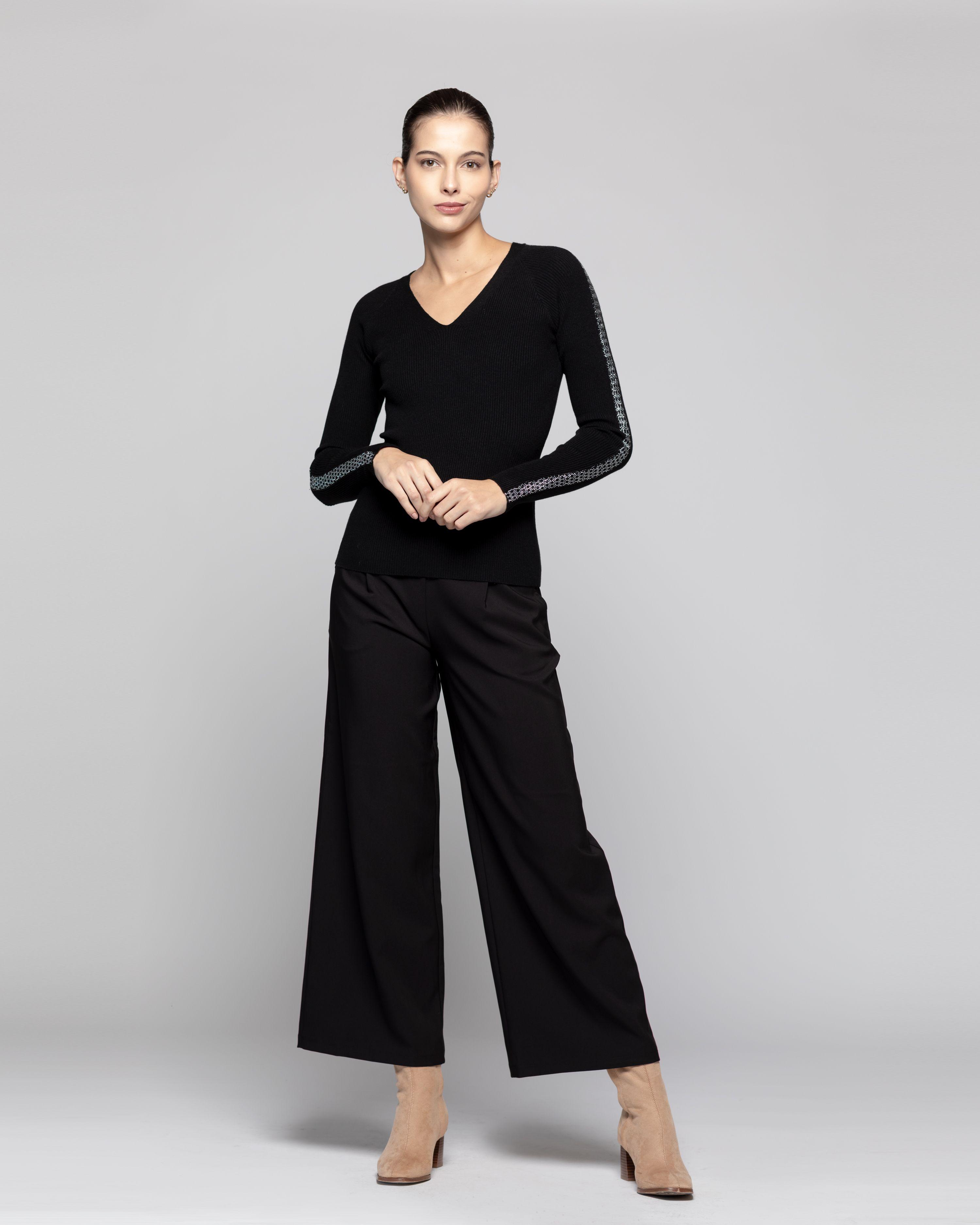 Sweater Mujer Anahí cuello V Negro Lineatre-0