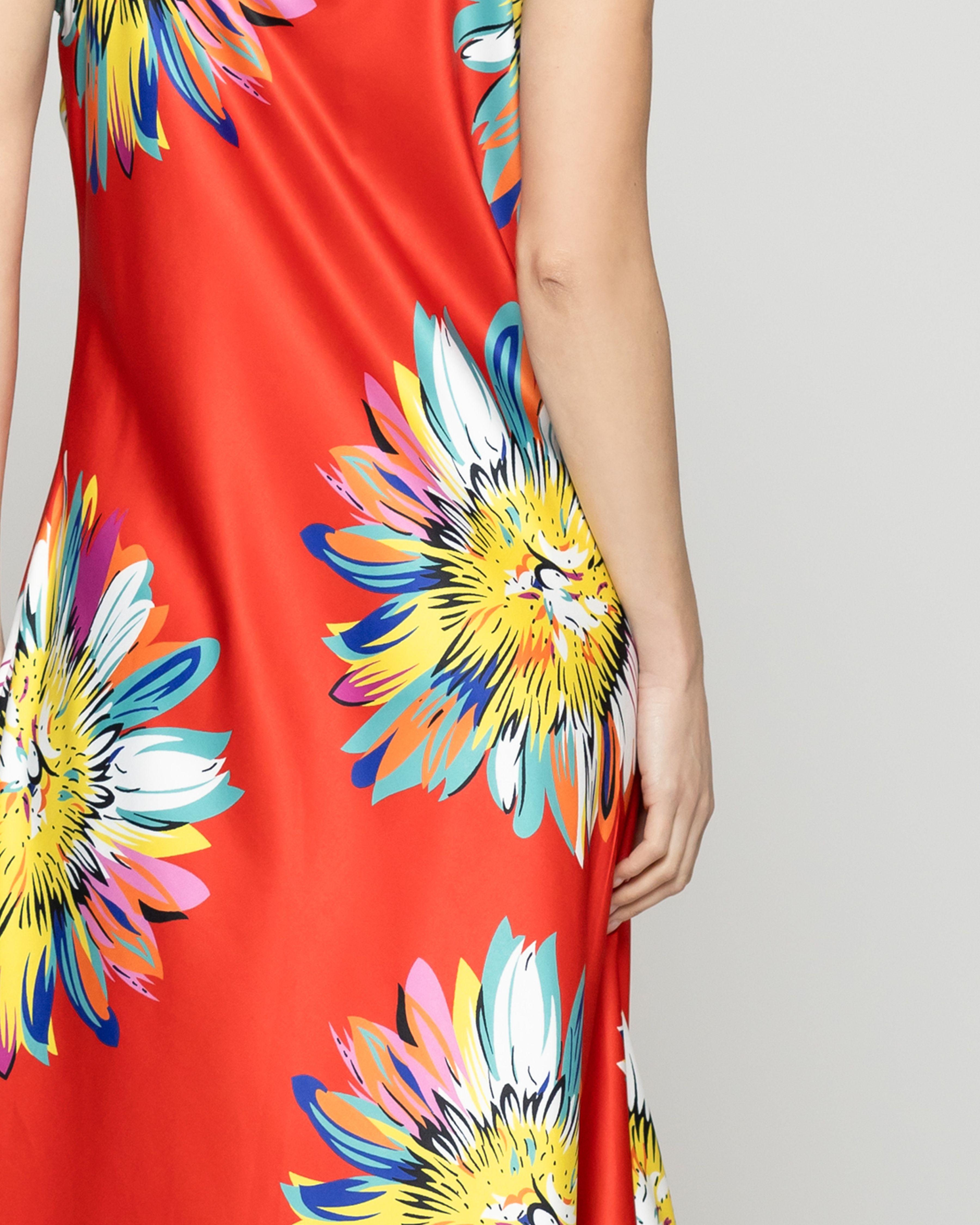 Vestido Mujer Vika De Tirantes Tipo Satín Con Flores Rojo Lineatre-2
