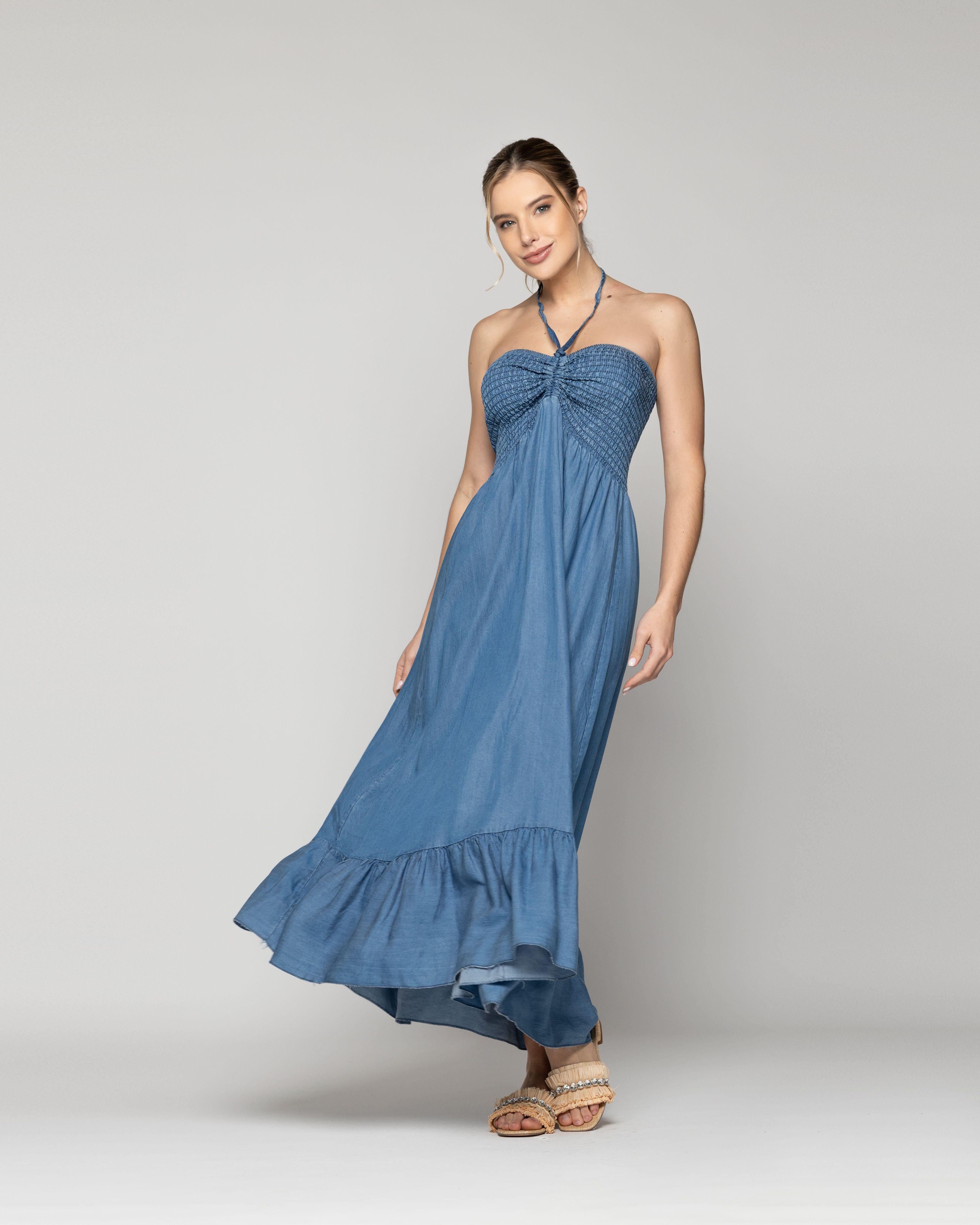 Vestido Mujer Vanda Denim Cuello Halter Lineatre-2