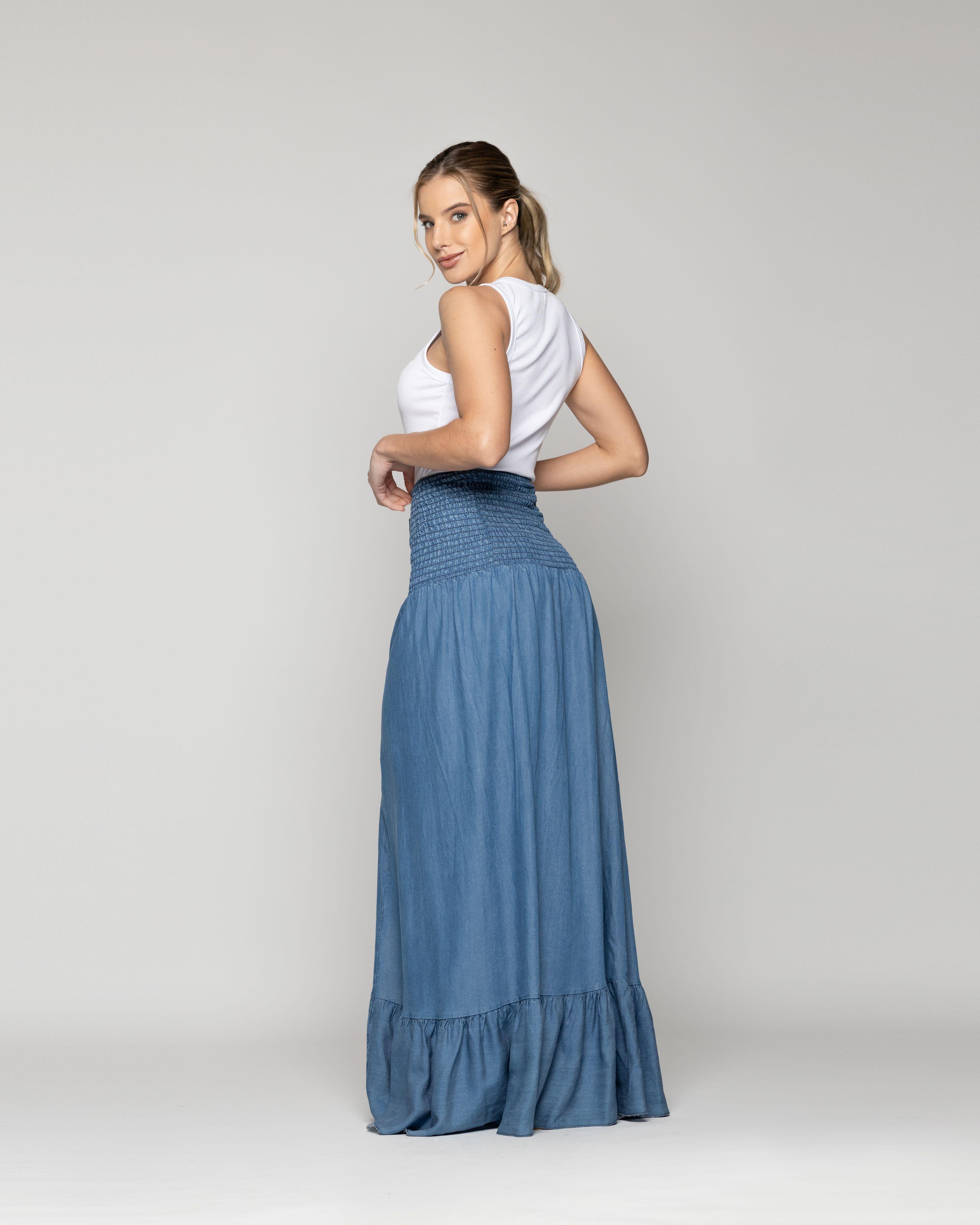 Vestido Mujer Vanda Denim Cuello Halter Lineatre-5