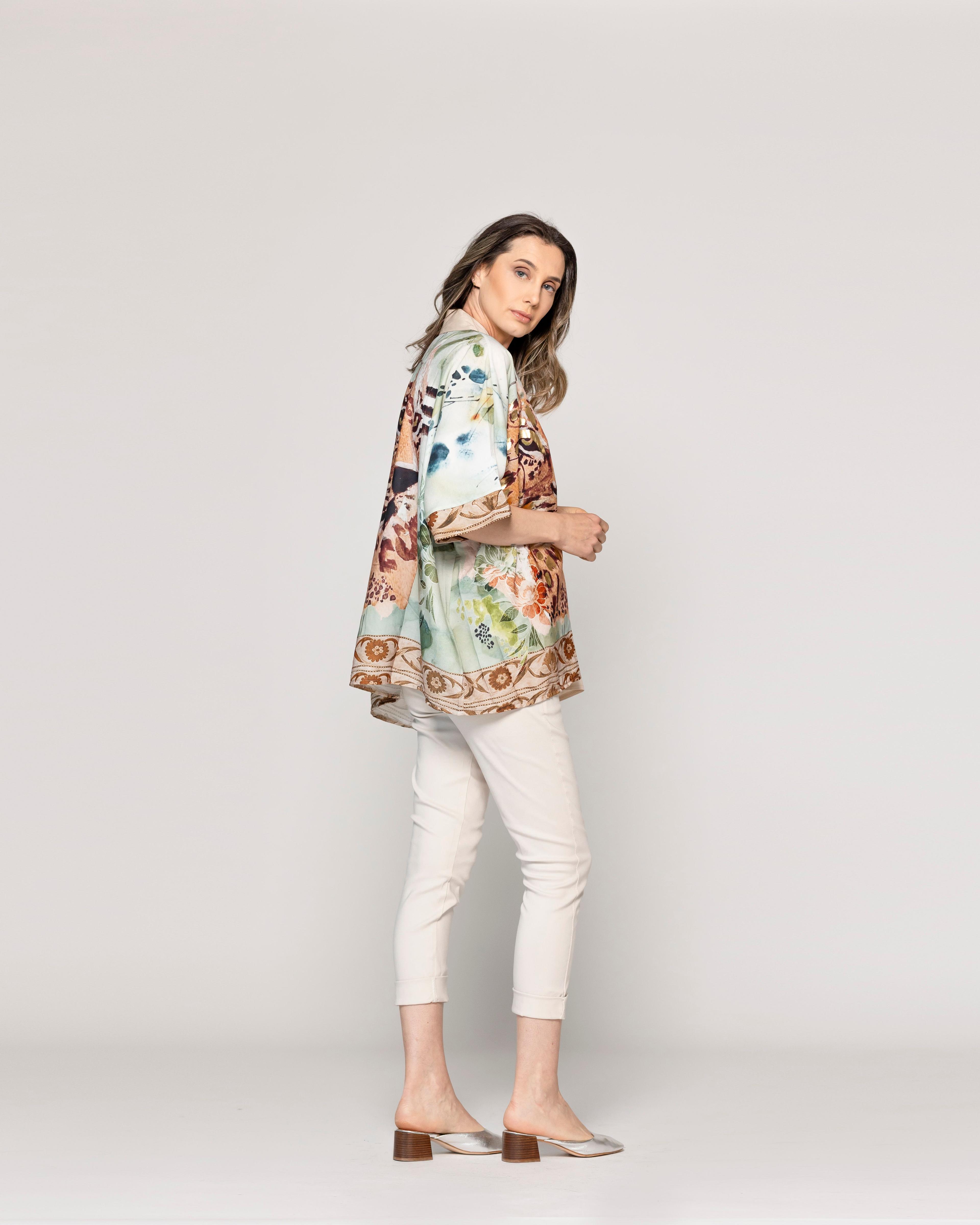 Camisa Mujer Blake Algodón Con Estampado Animal Beige Lineatre-2