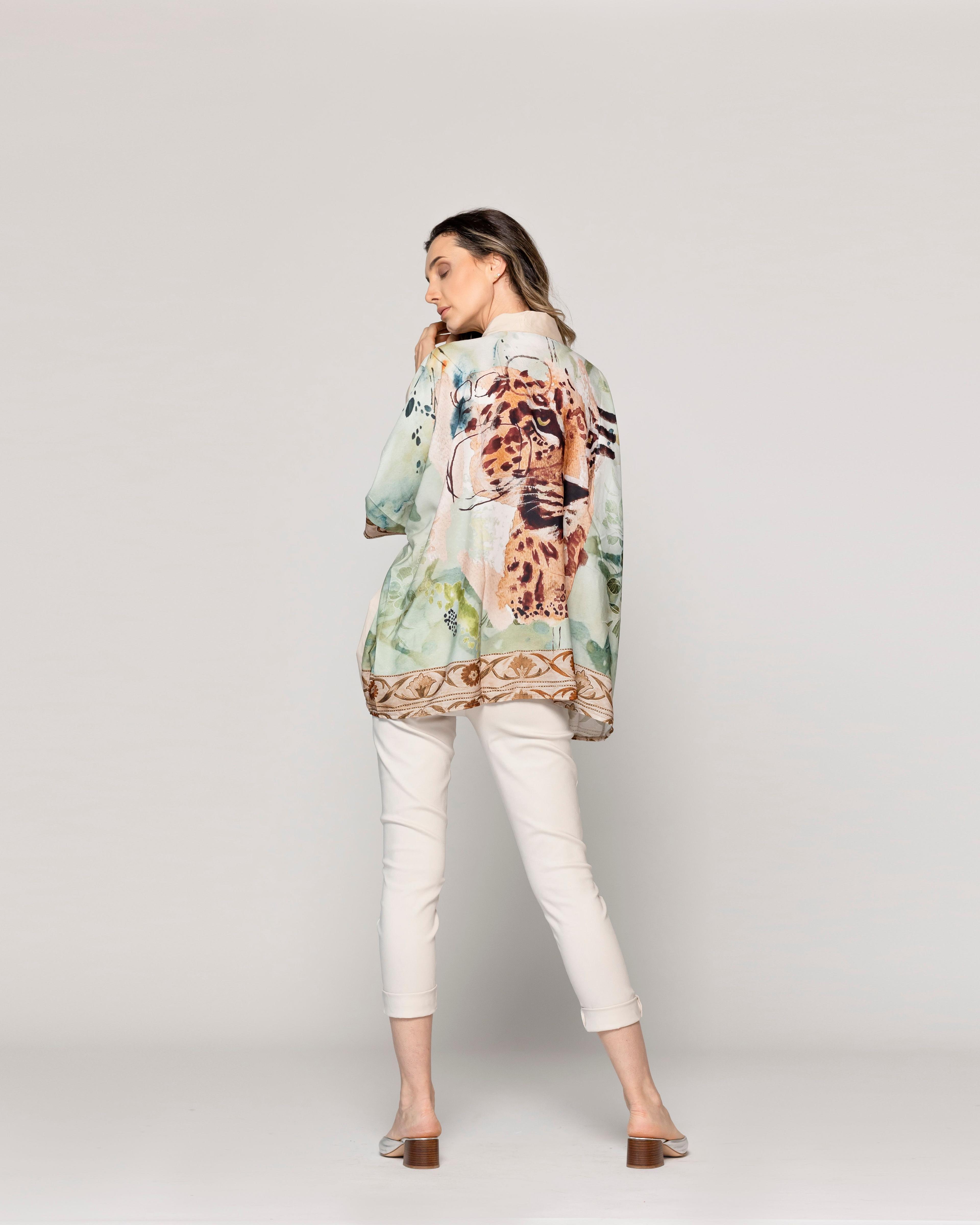 Camisa Mujer Blake Algodón Con Estampado Animal Beige Lineatre-4