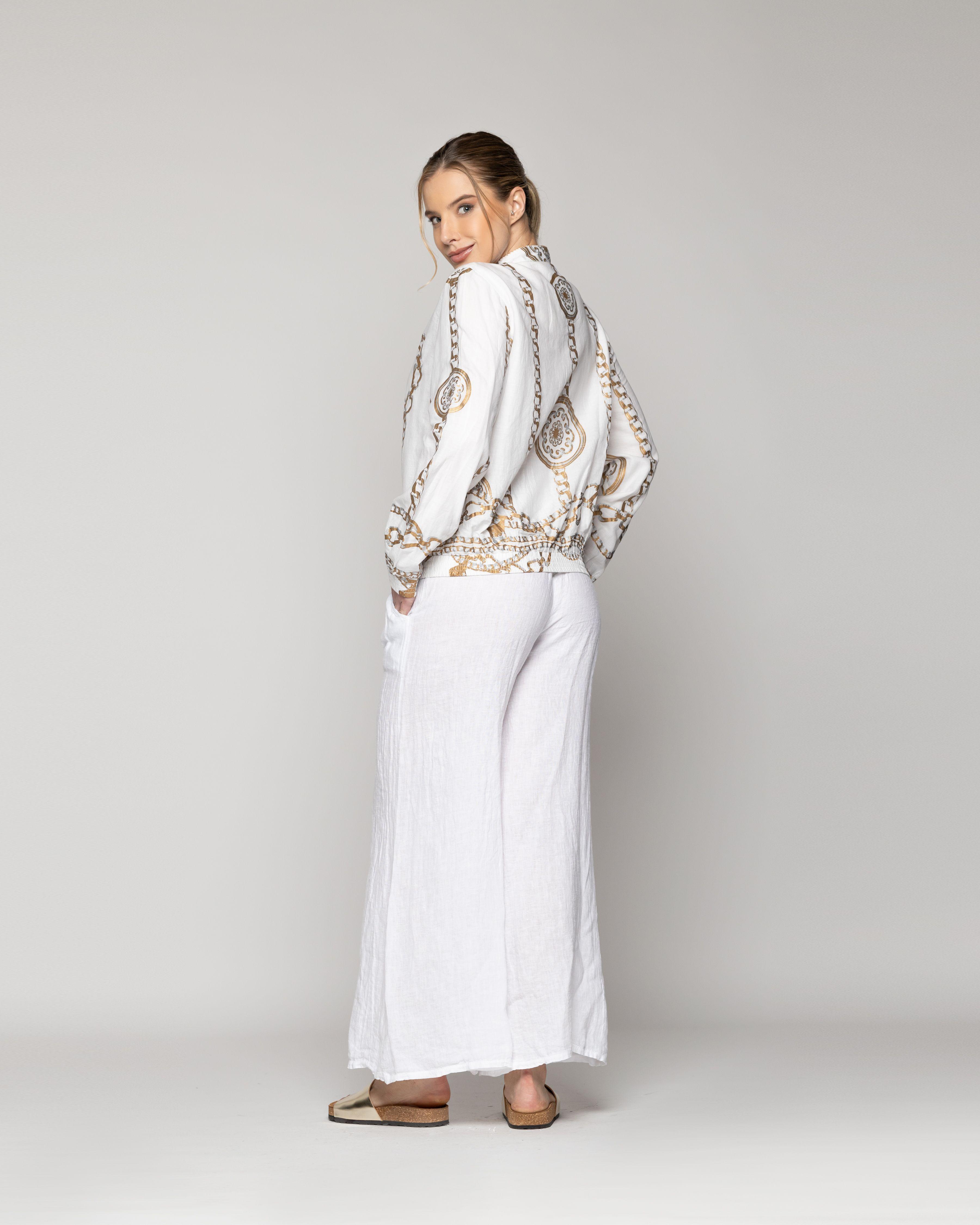 Chaqueta Mujer Bomber Costanza Blanca Con Diseño De Cadenas Doradas Lineatre-1