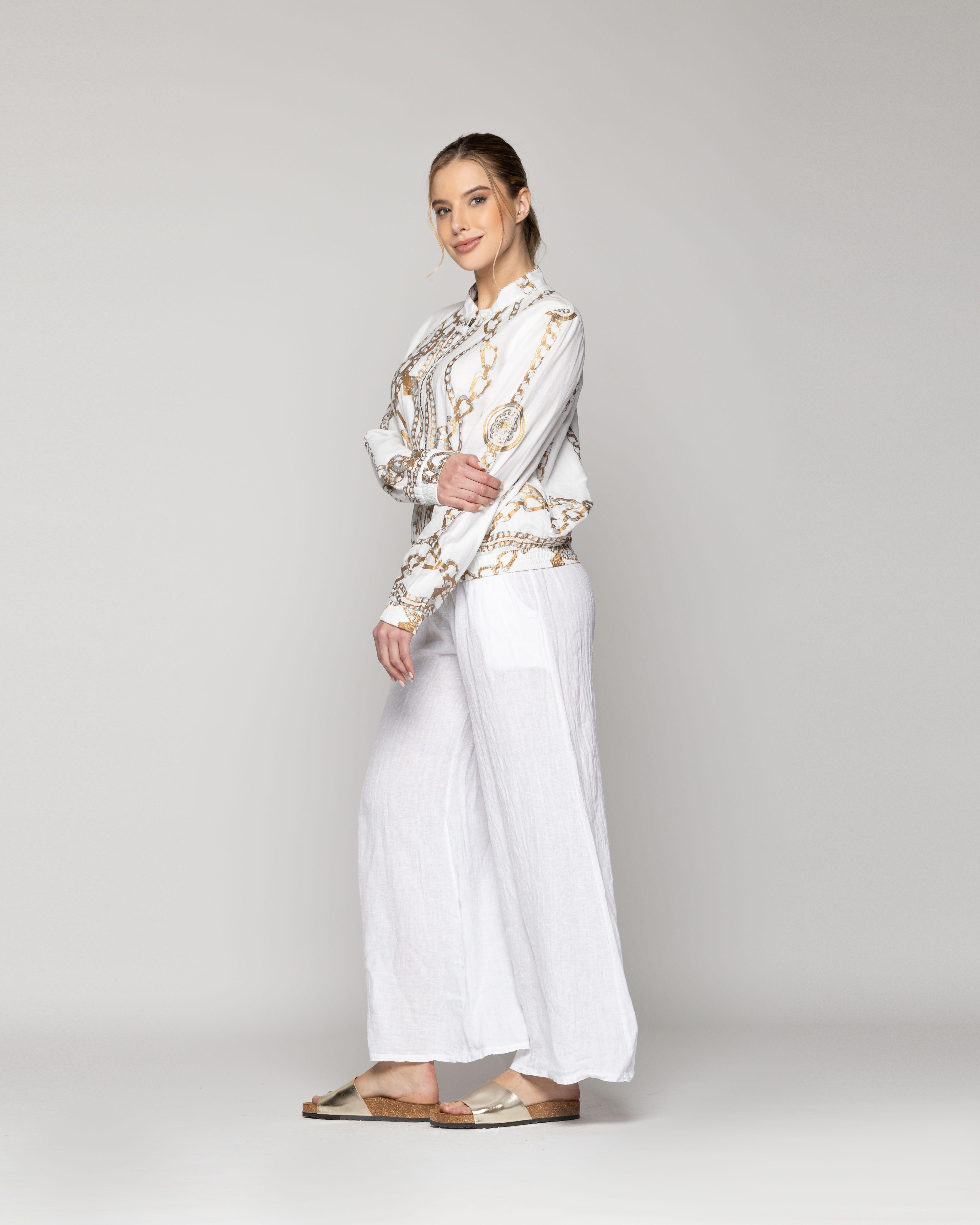 Chaqueta Mujer Bomber Costanza Blanca Con Diseño De Cadenas Doradas Lineatre-2