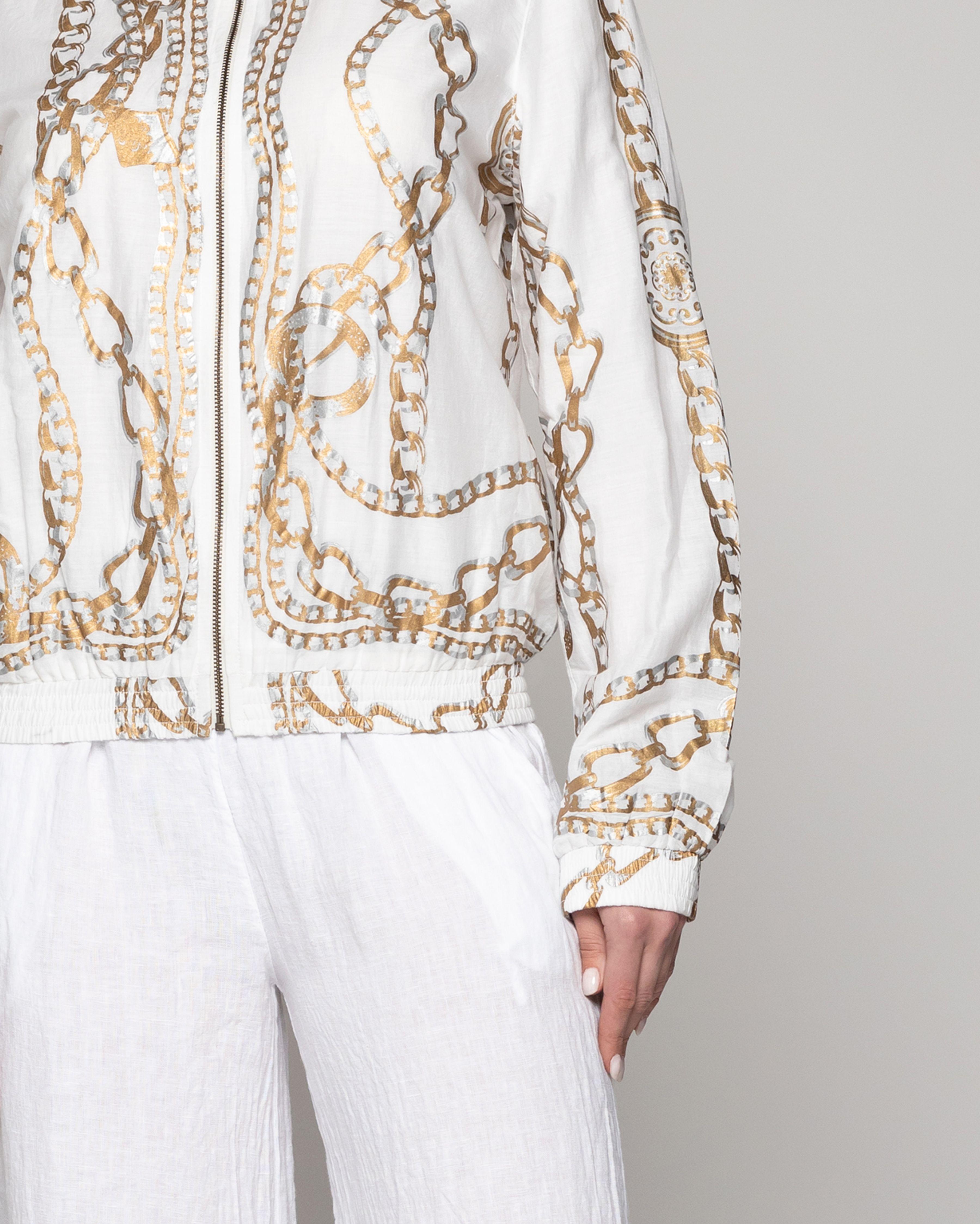Chaqueta Mujer Bomber Costanza Blanca Con Diseño De Cadenas Doradas Lineatre-4