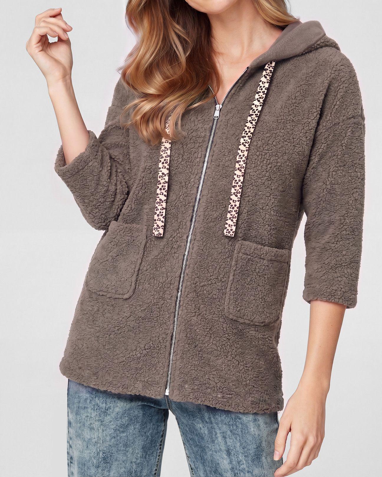 Abrigo Mujer Camila Relaxed fit Cuello en V manga caída Chocolate Lineatre-1