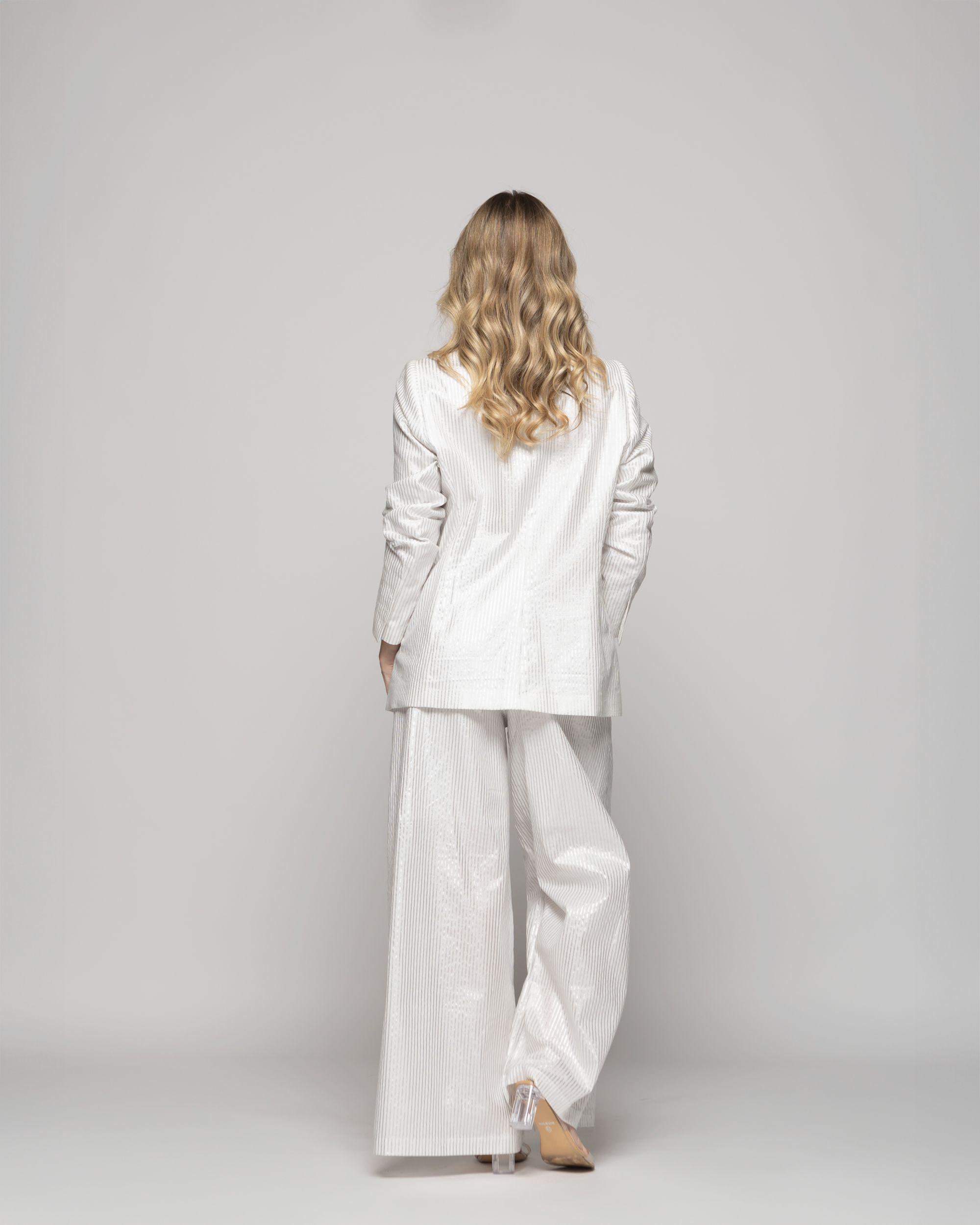 Blazer Mujer Iris Largo Clásico Algodón Folia Blanco Ludovica-9