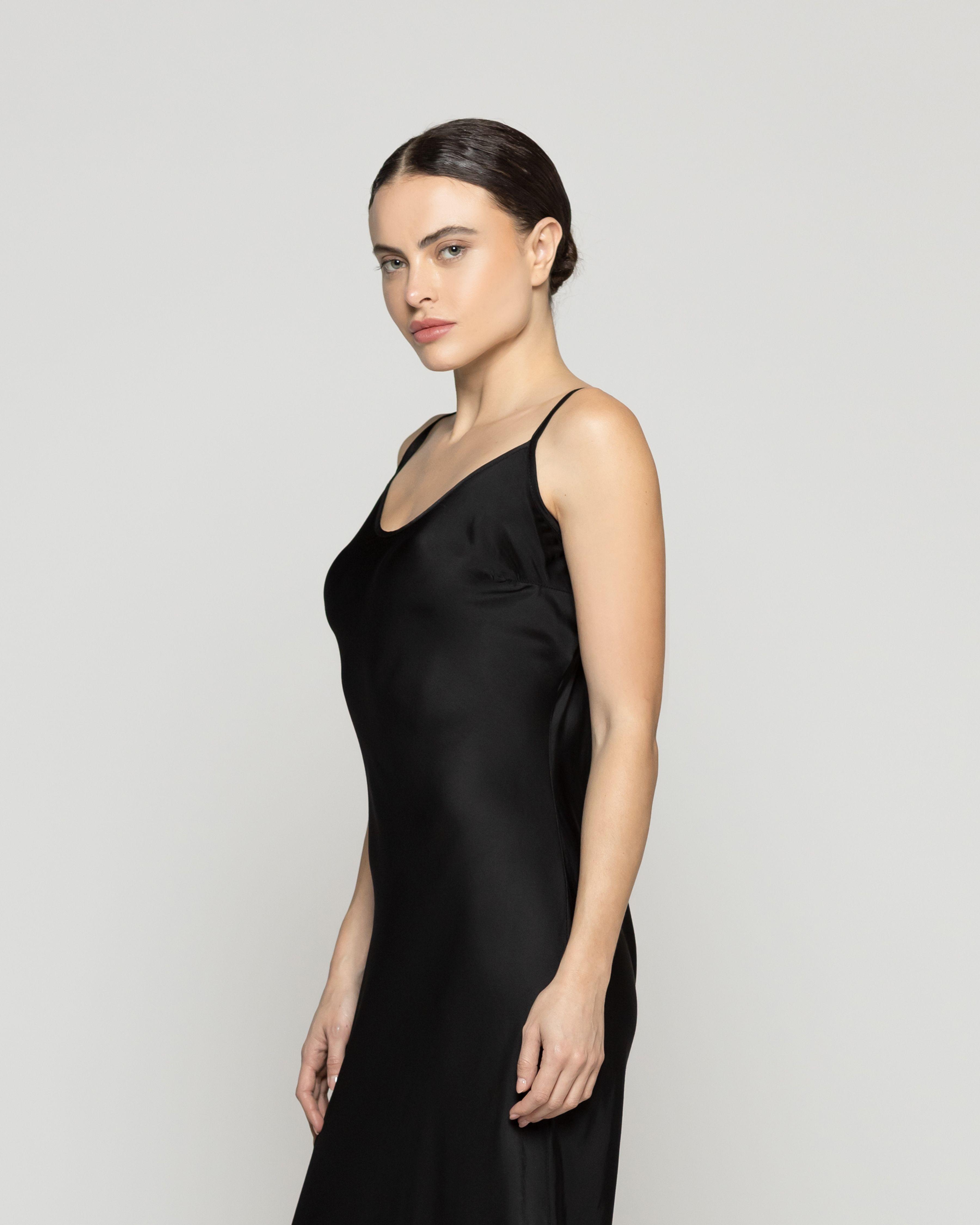 Vestido Mujer Violaine Tipo Satín Con Encaje Negro Lineatre-0