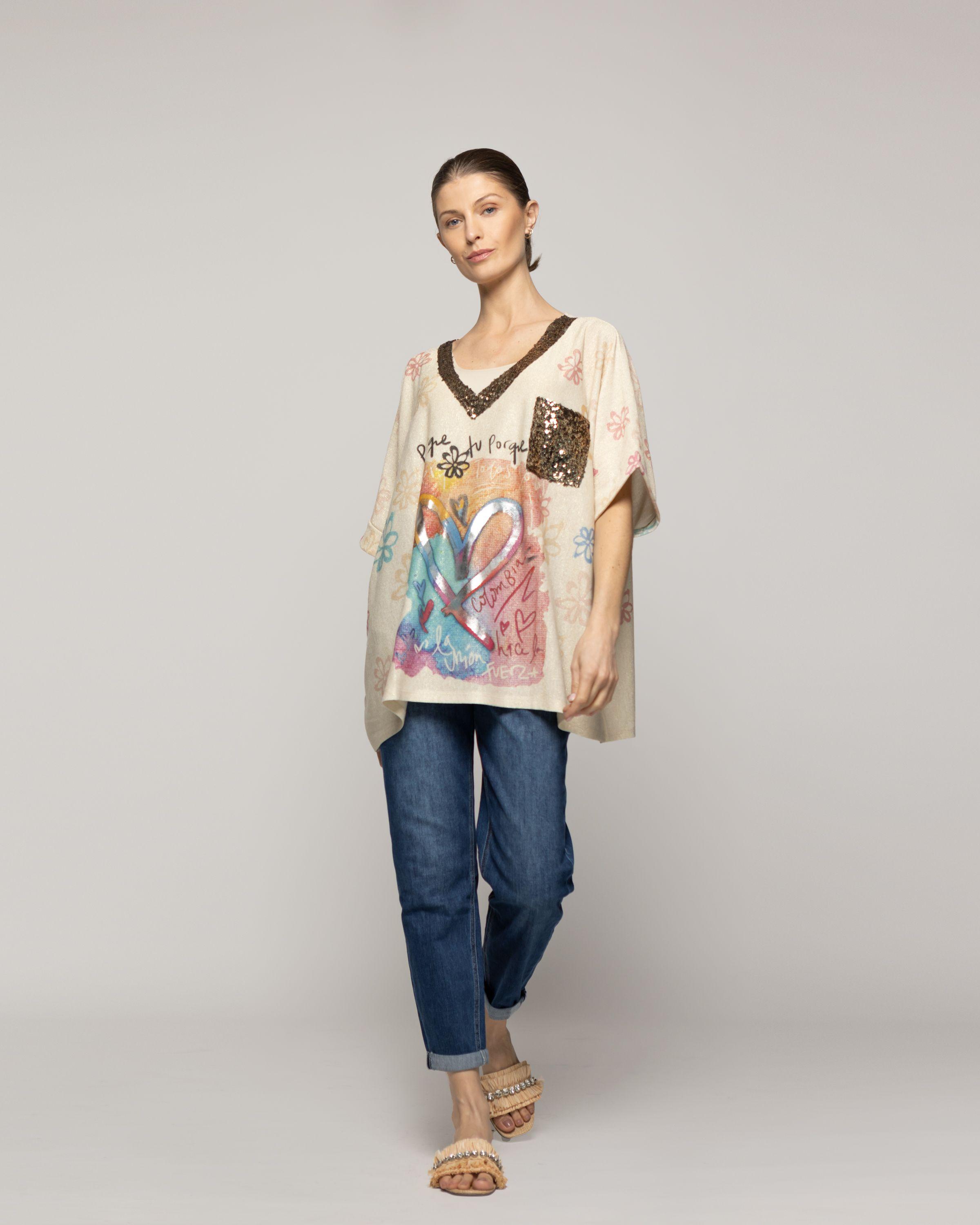 Polera Mujer Orazia Estampado Corazón Beige Lineatre-4