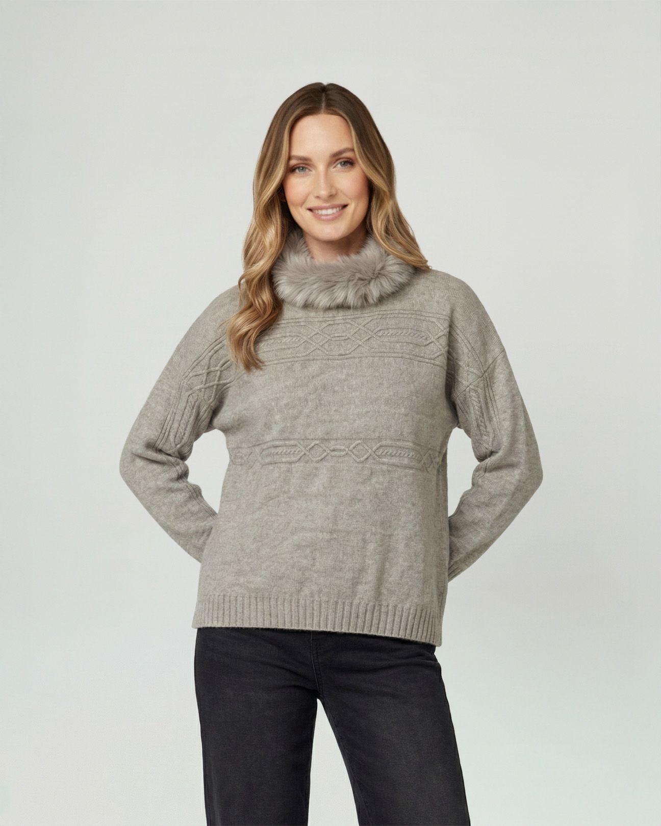 Sweater Mujer Giovanna Relaxed Cuello Redondo Pelos Manga Caída Fango Lineatre-0