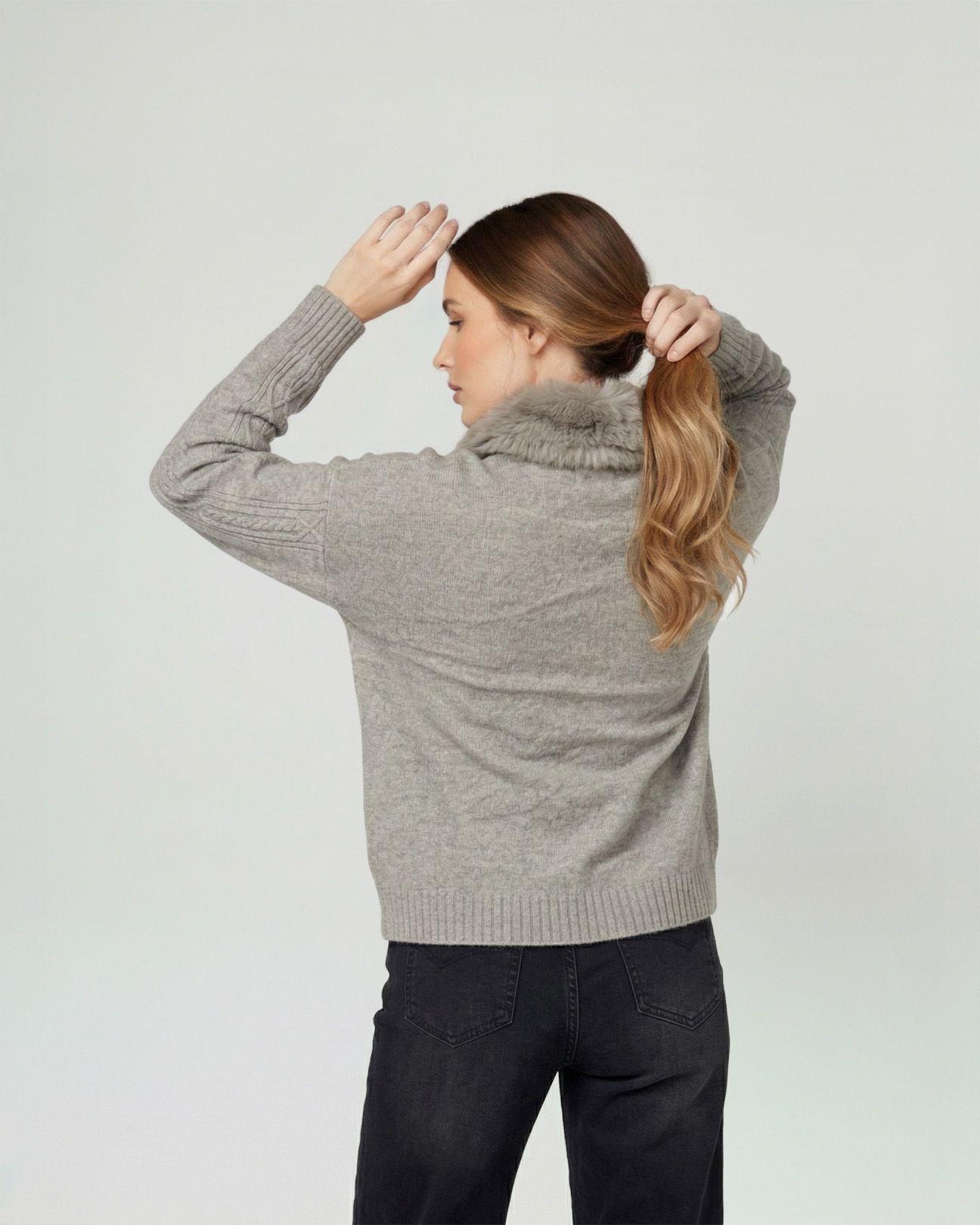 Sweater Mujer Giovanna Relaxed Cuello Redondo Pelos Manga Caída Fango Lineatre-1