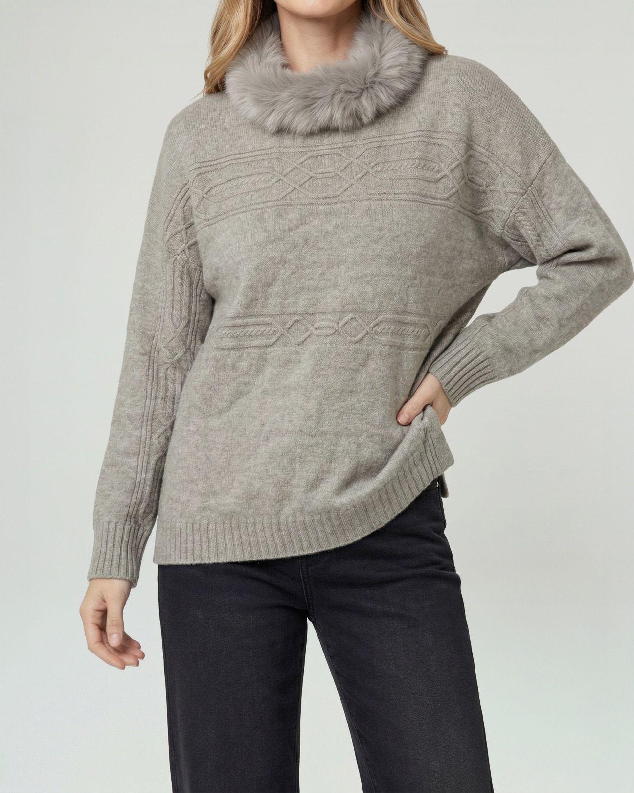 Sweater Mujer Giovanna Relaxed Cuello Redondo Pelos Manga Caída Fango Lineatre-2