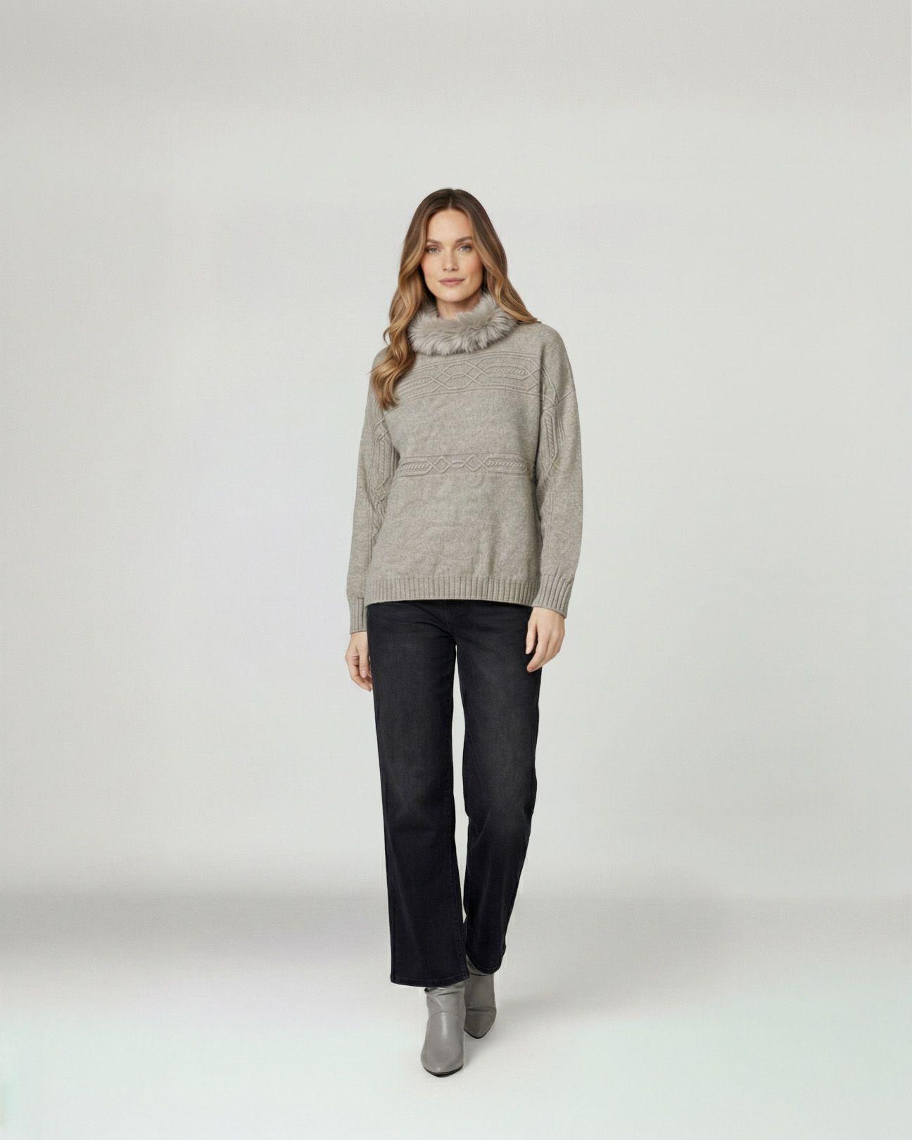 Sweater Mujer Giovanna Relaxed Cuello Redondo Pelos Manga Caída Fango Lineatre-3