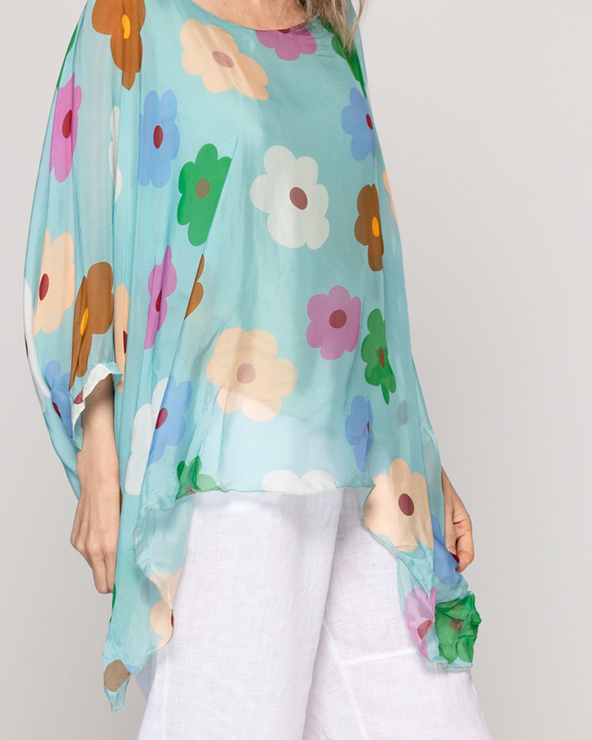 Blusa Mujer Berna Estampado Floral Y Mangas Amplias Verde Agua  Lineatre-3