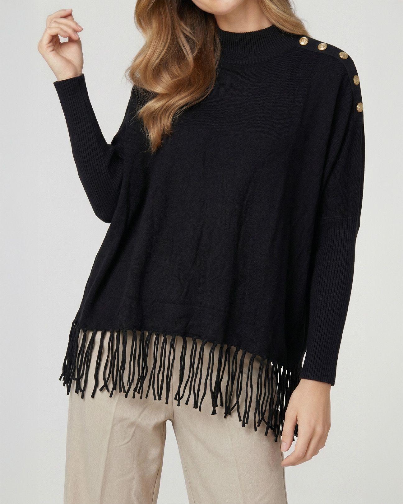 Sweater Mujer Rosario Regular Cuello Redondo Manga Ajustada Negro Lineatre-2