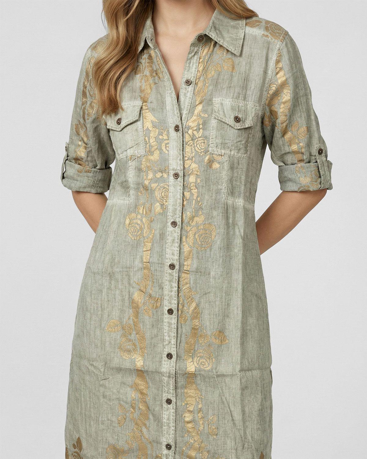 Vestido Mujer Angelica Cuello tipo camisa cierre Botones Fango Lineatre-5