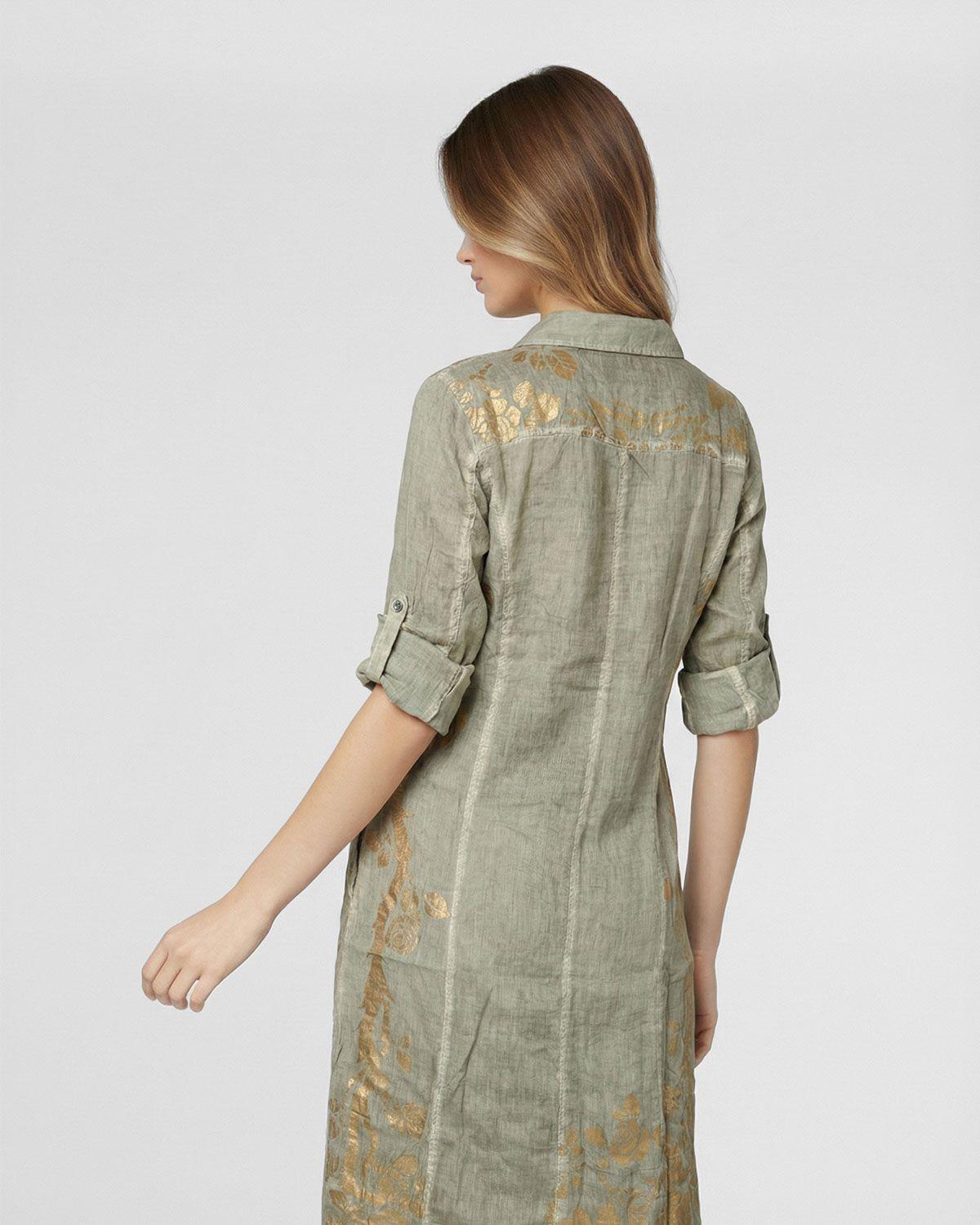 Vestido Mujer Angelica Cuello tipo camisa cierre Botones Fango Lineatre-6