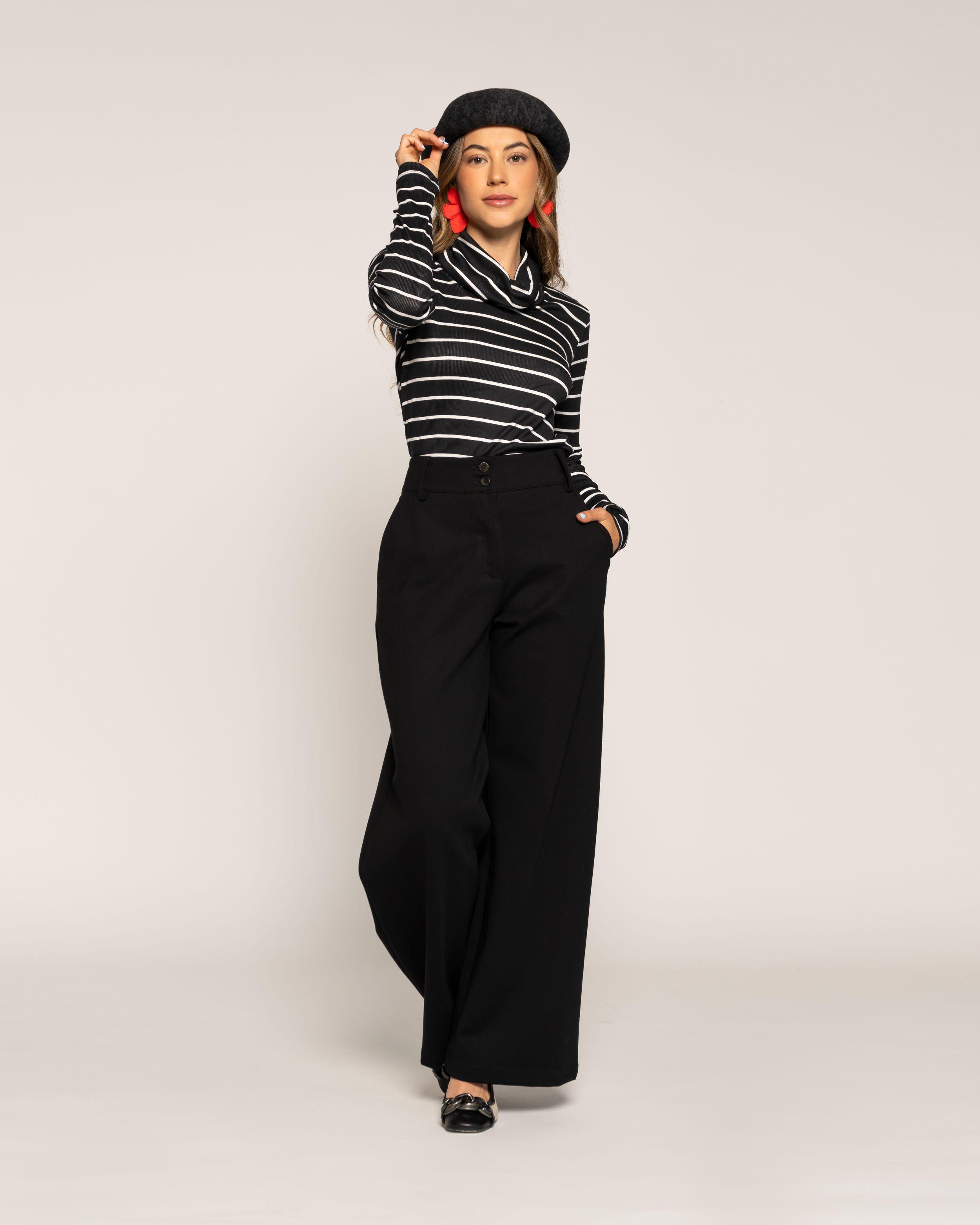 PoleraÚrsula Negro Ajustada Cuello Redondo Manga Larga Ludovica-0