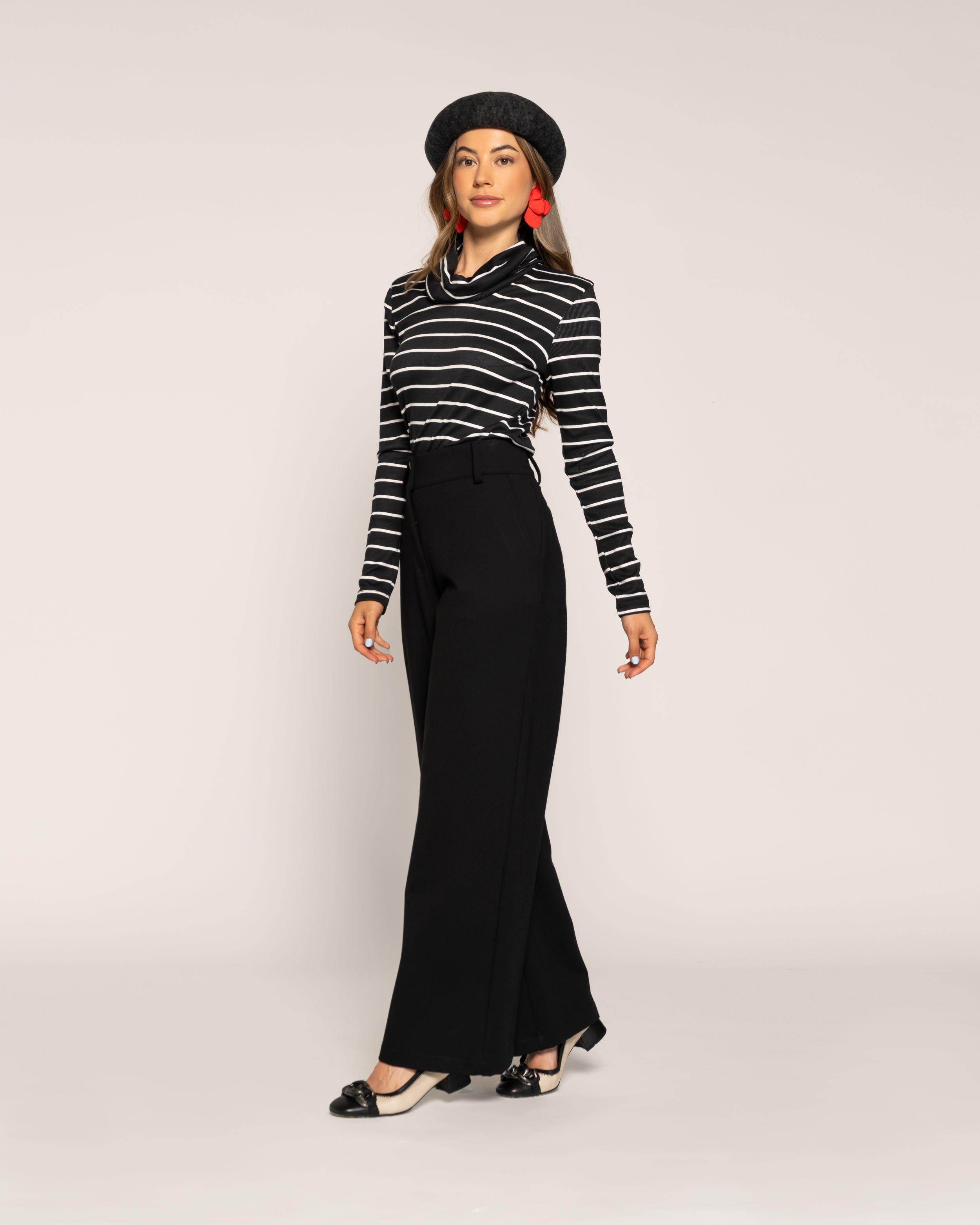 PoleraÚrsula Negro Ajustada Cuello Redondo Manga Larga Ludovica-1