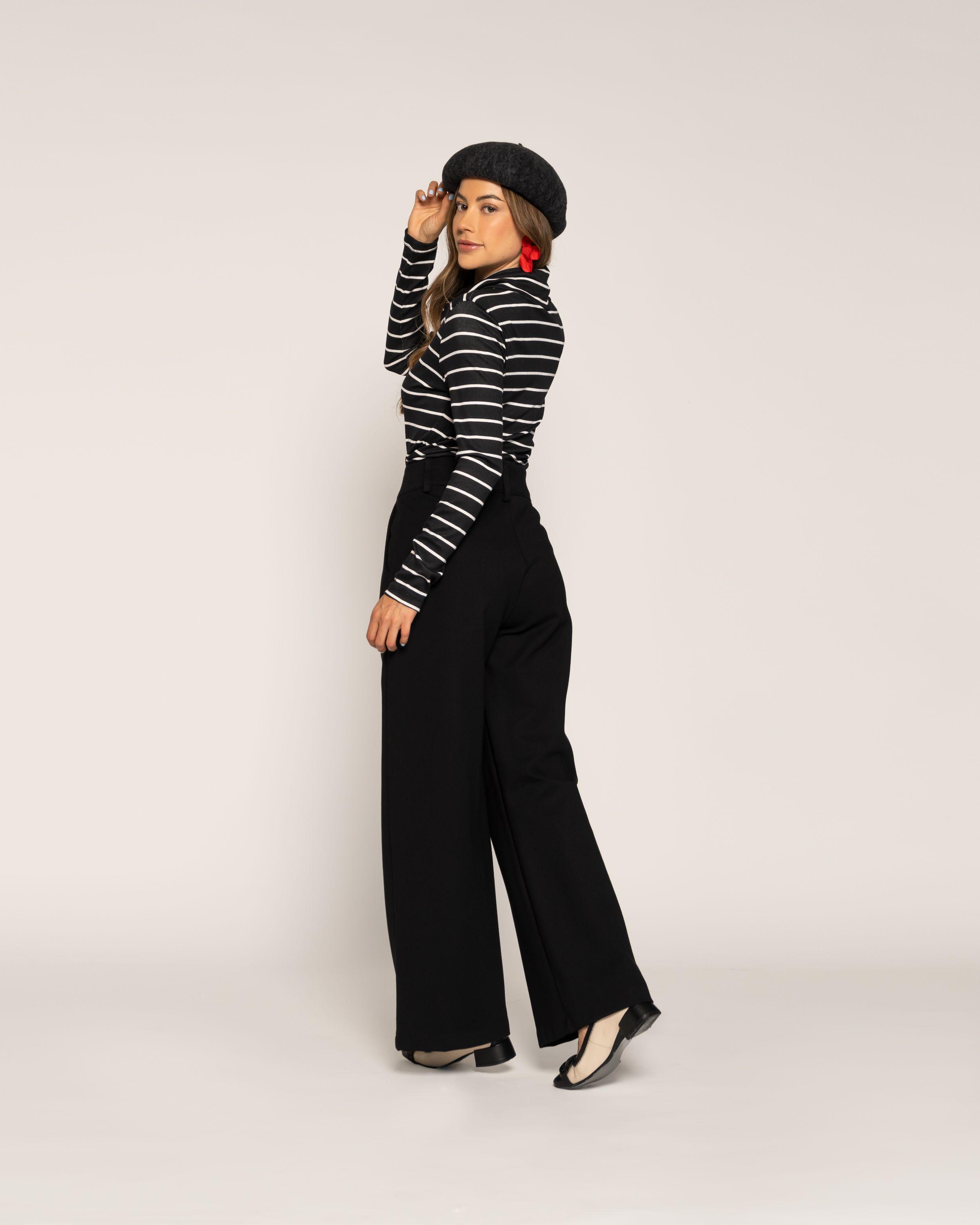 PoleraÚrsula Negro Ajustada Cuello Redondo Manga Larga Ludovica-2