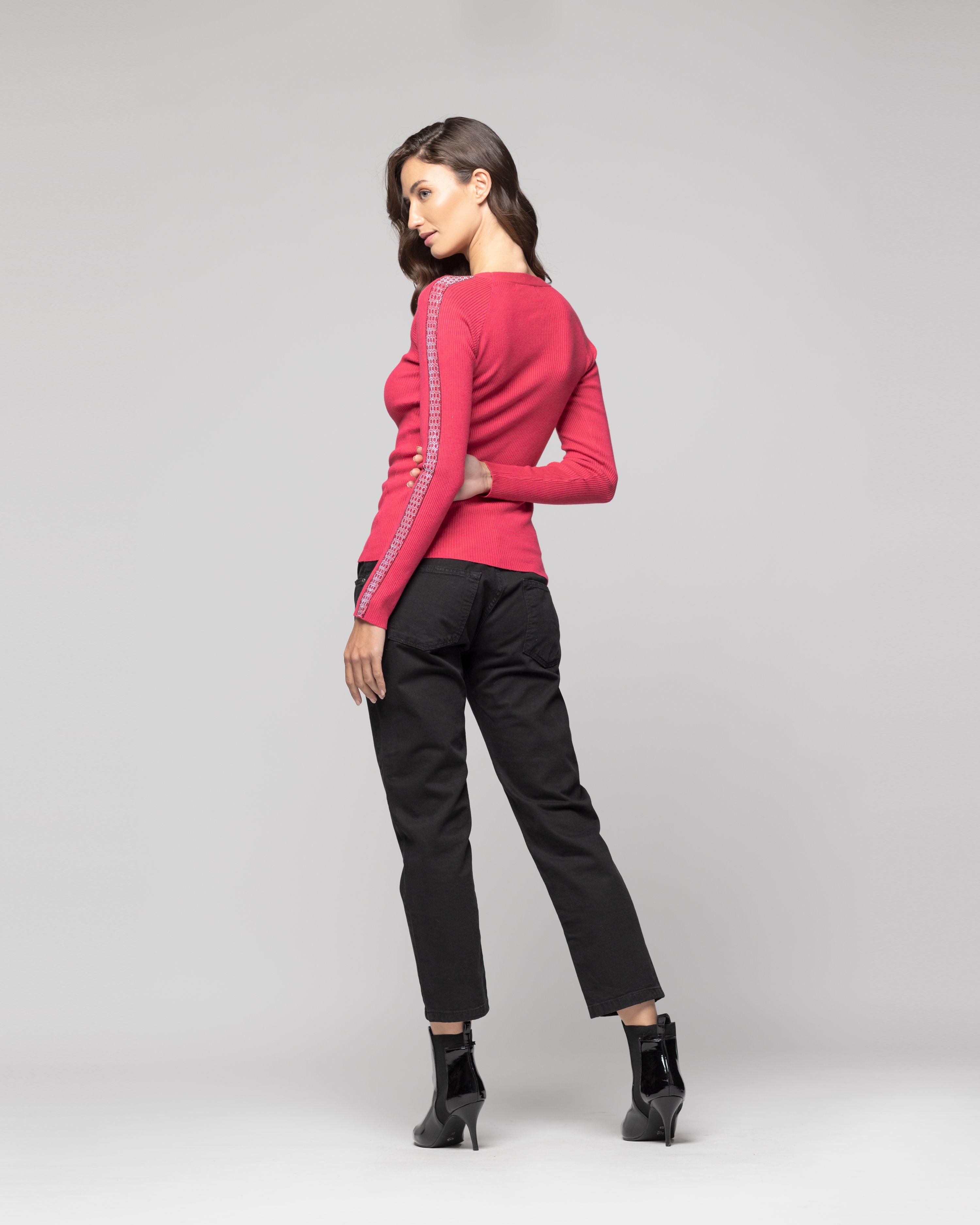 Sweater Mujer Anahí cuello V Fucsia Lineatre-2