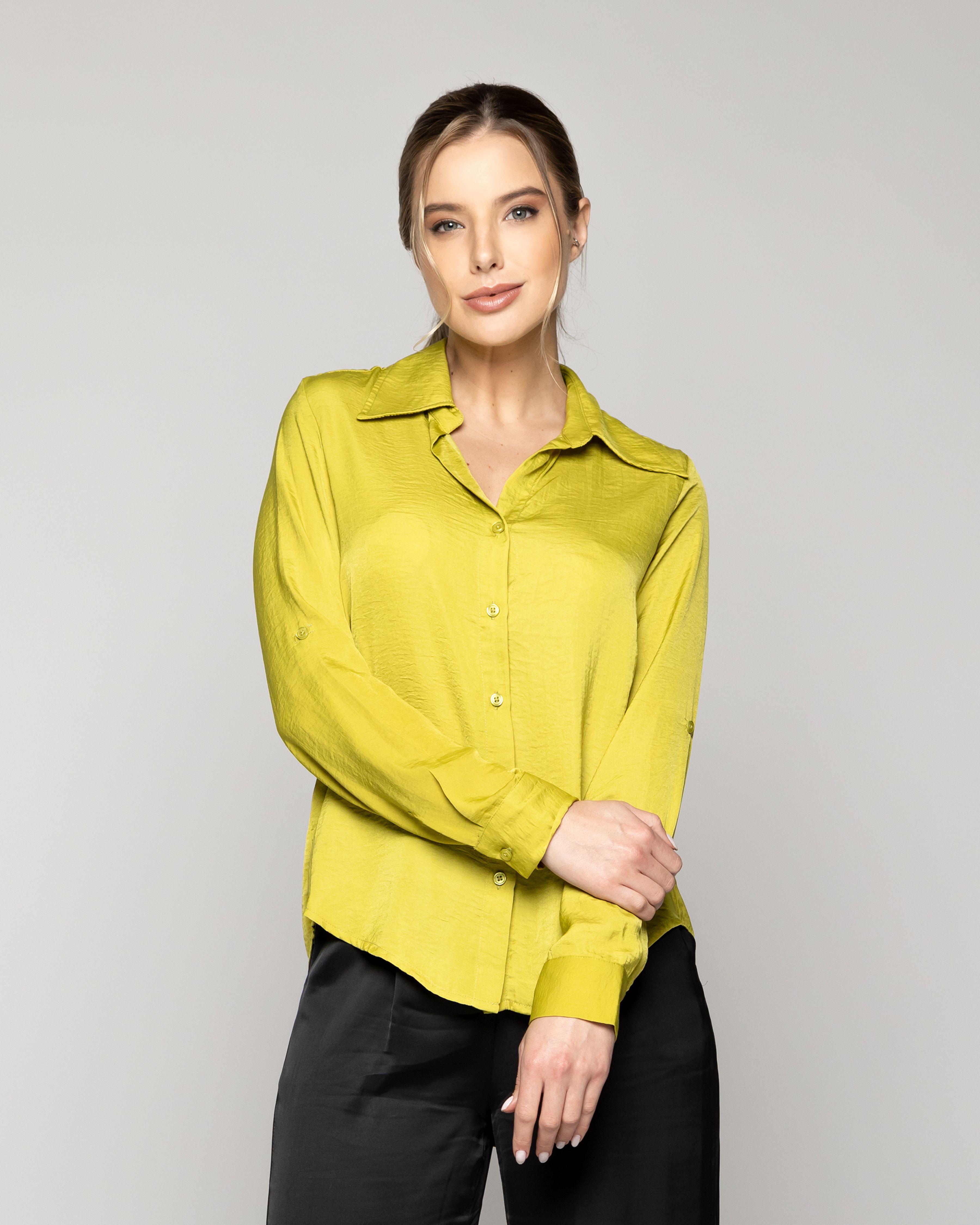 Blusa Mujer Brenda Semi Brillante Manga Larga Verde Oliva Lineatre-0