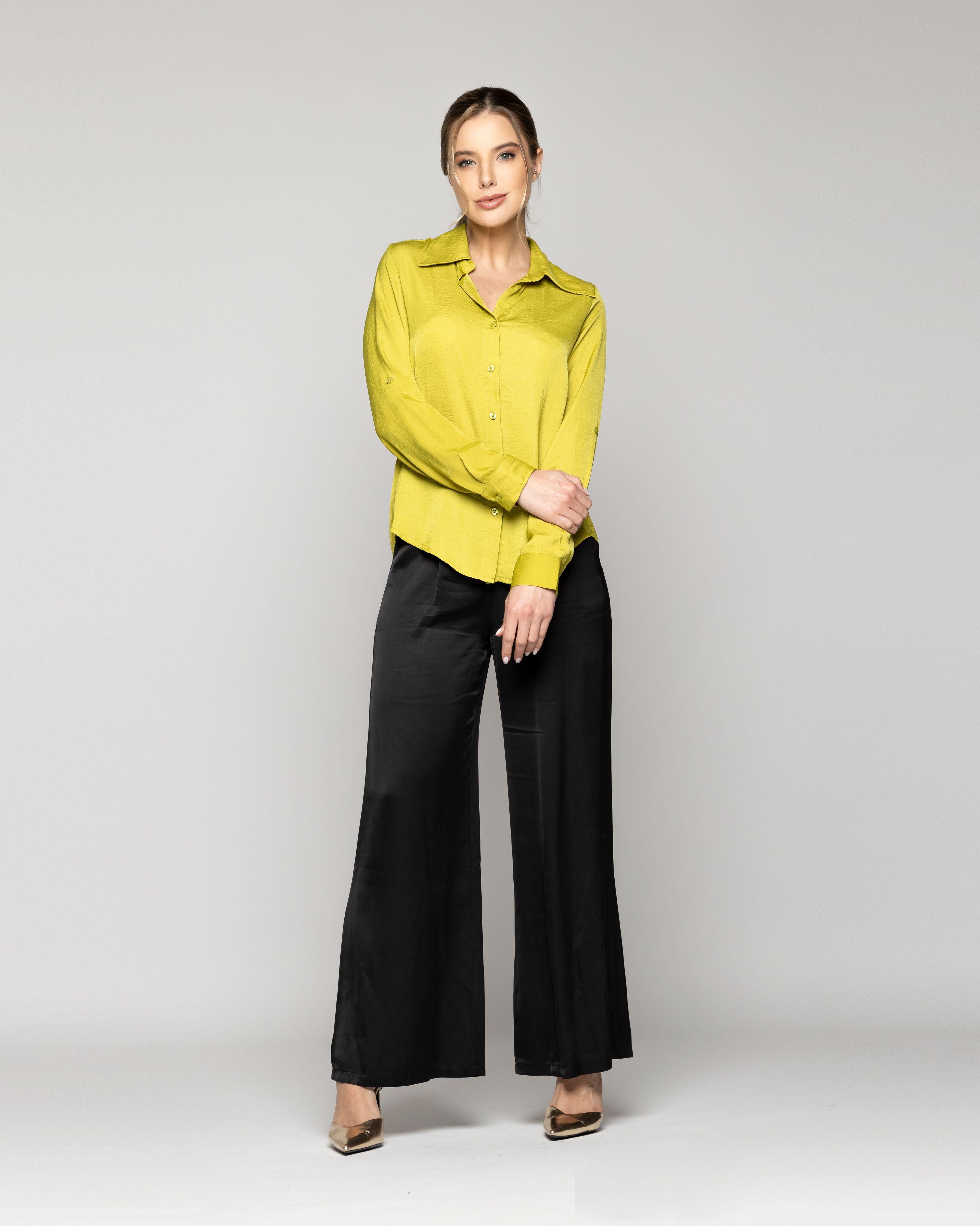 Blusa Mujer Brenda Semi Brillante Manga Larga Verde Oliva Lineatre-4