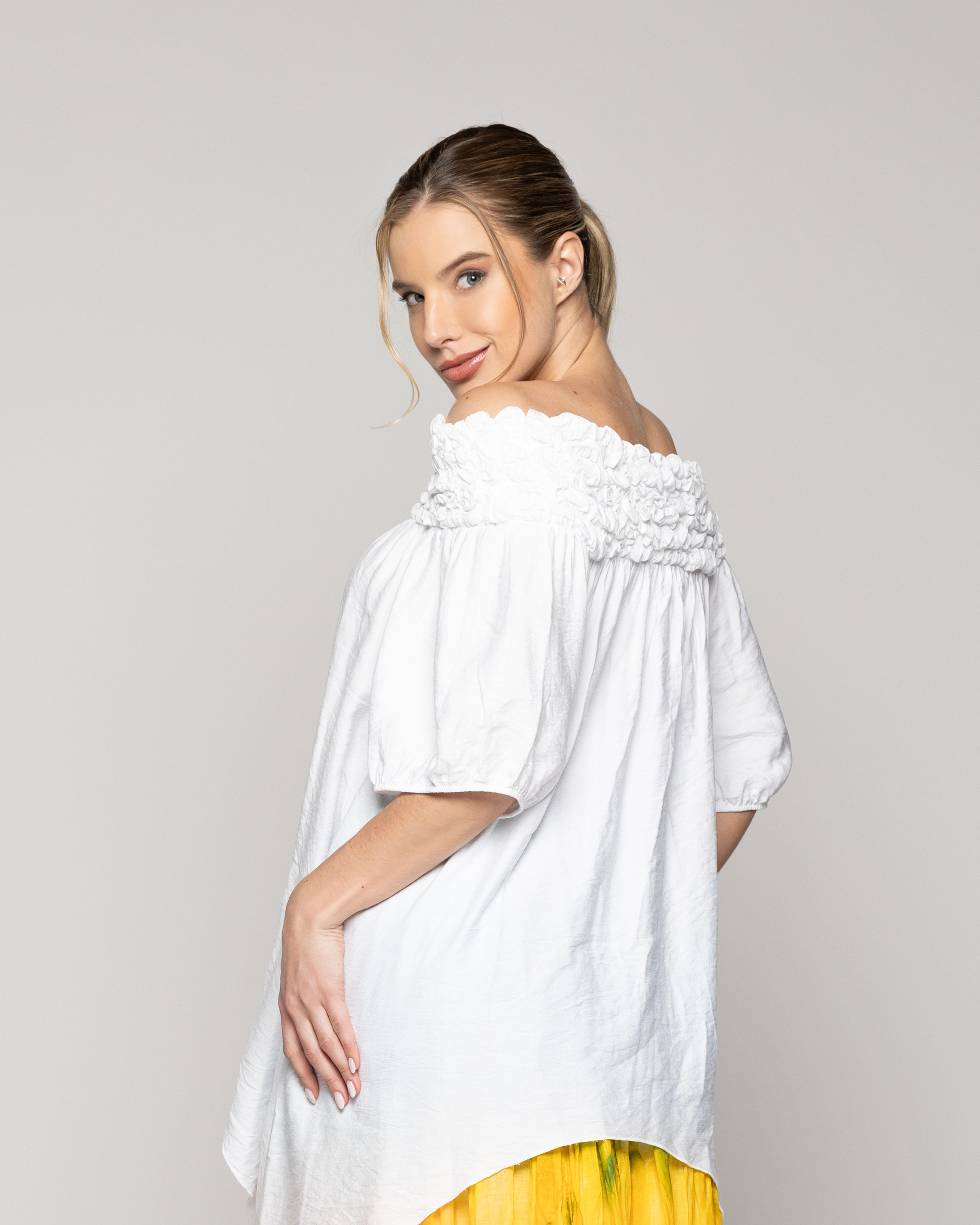 Polera Mujer Olivia Cuello Fruncido Blanca Lineatre-0